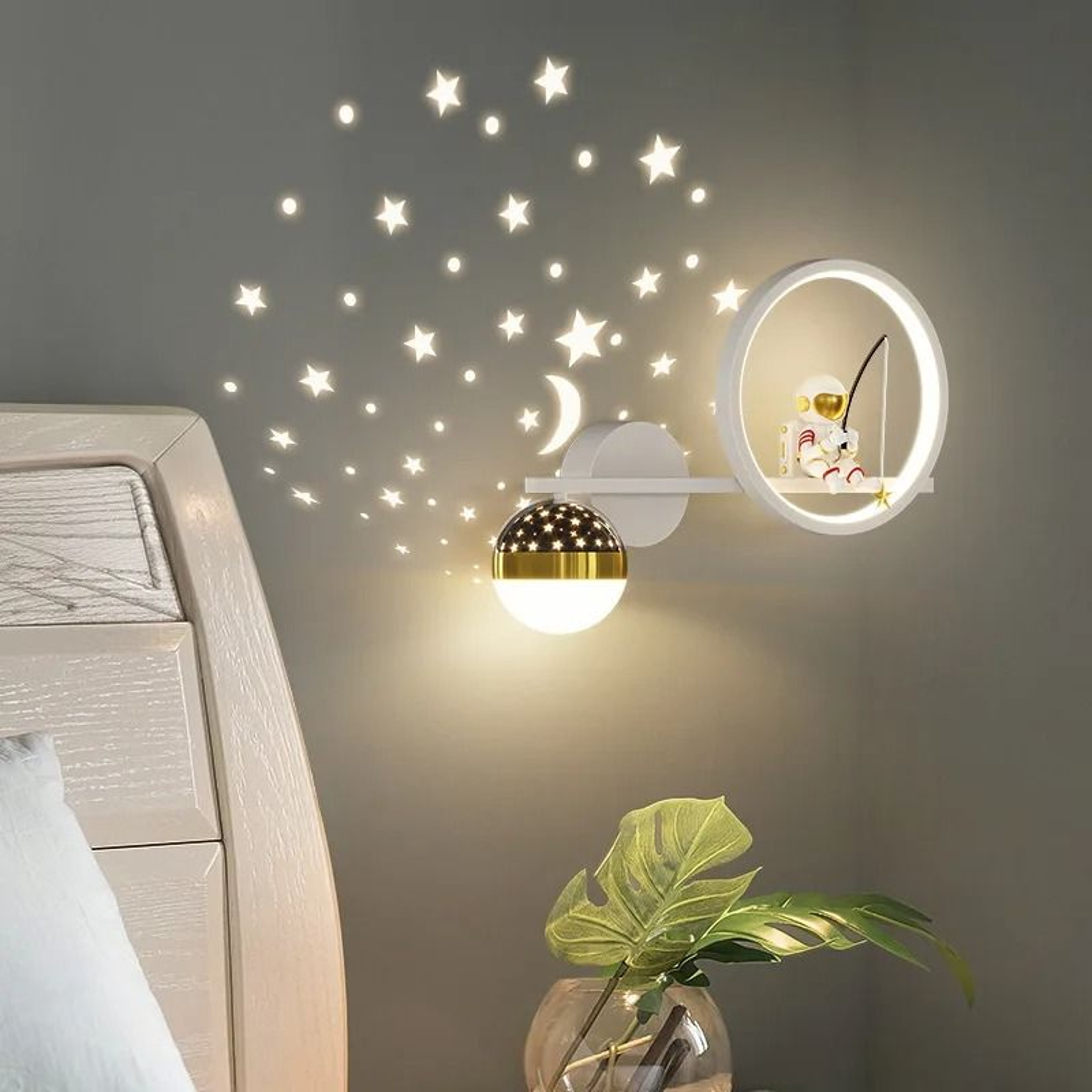 Astronaut Star Projector Wall Lamp LED Kids Bedroom Sconce 17
