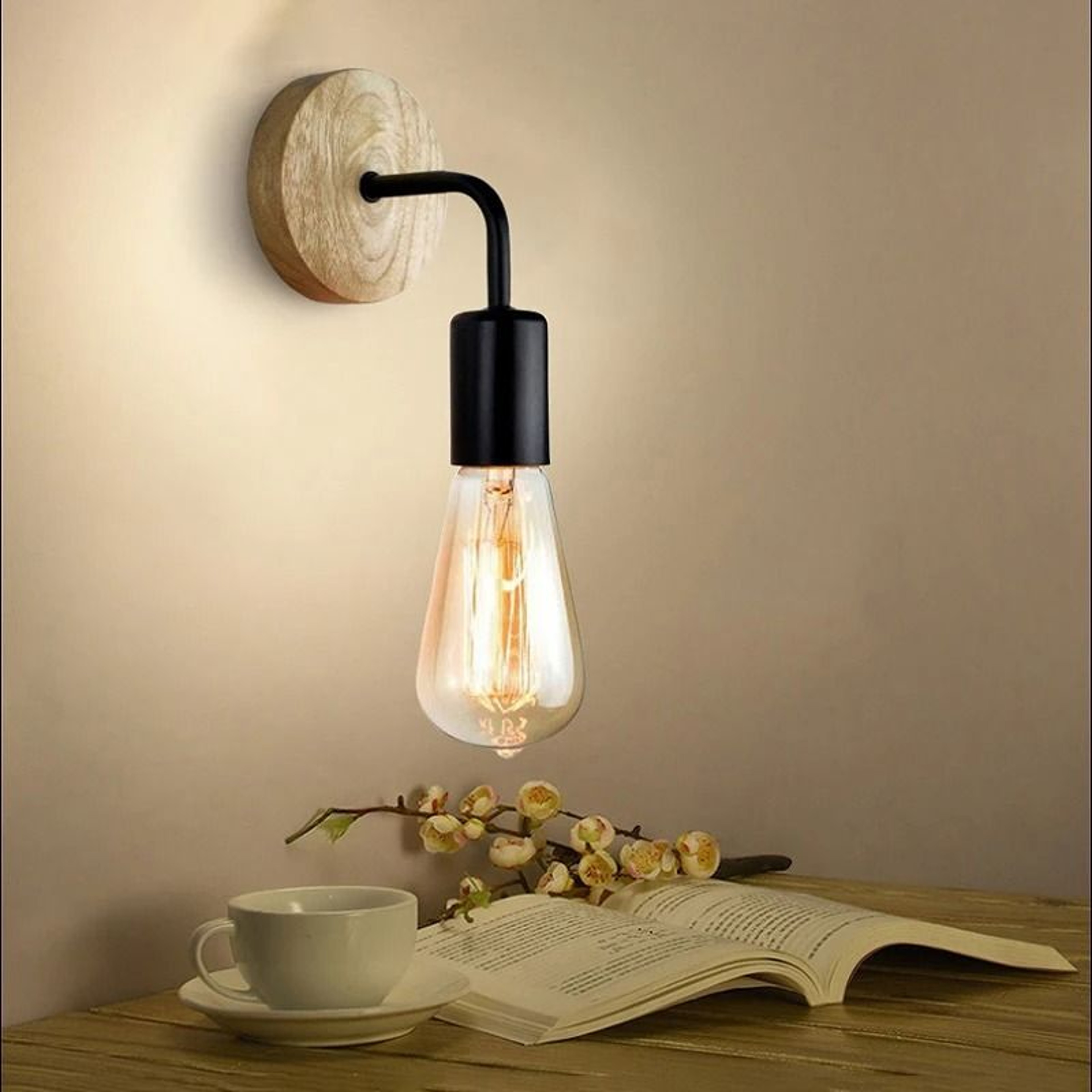 Vintage Wood Wall Lamp Industrial E27 Wall Sconce 7