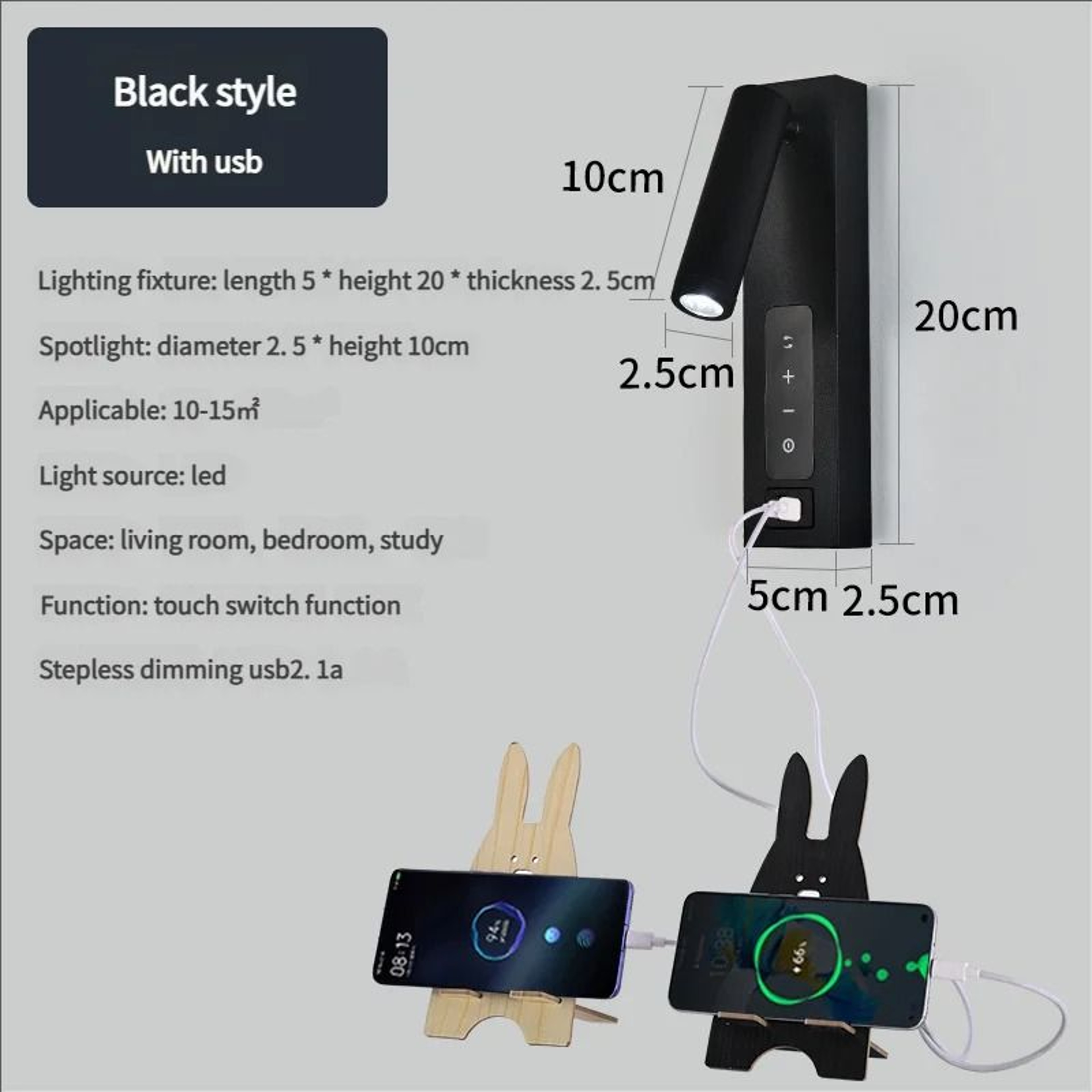 Dimmable Bedside Wall Light With Dual USB Charging And Tri Color LED 3