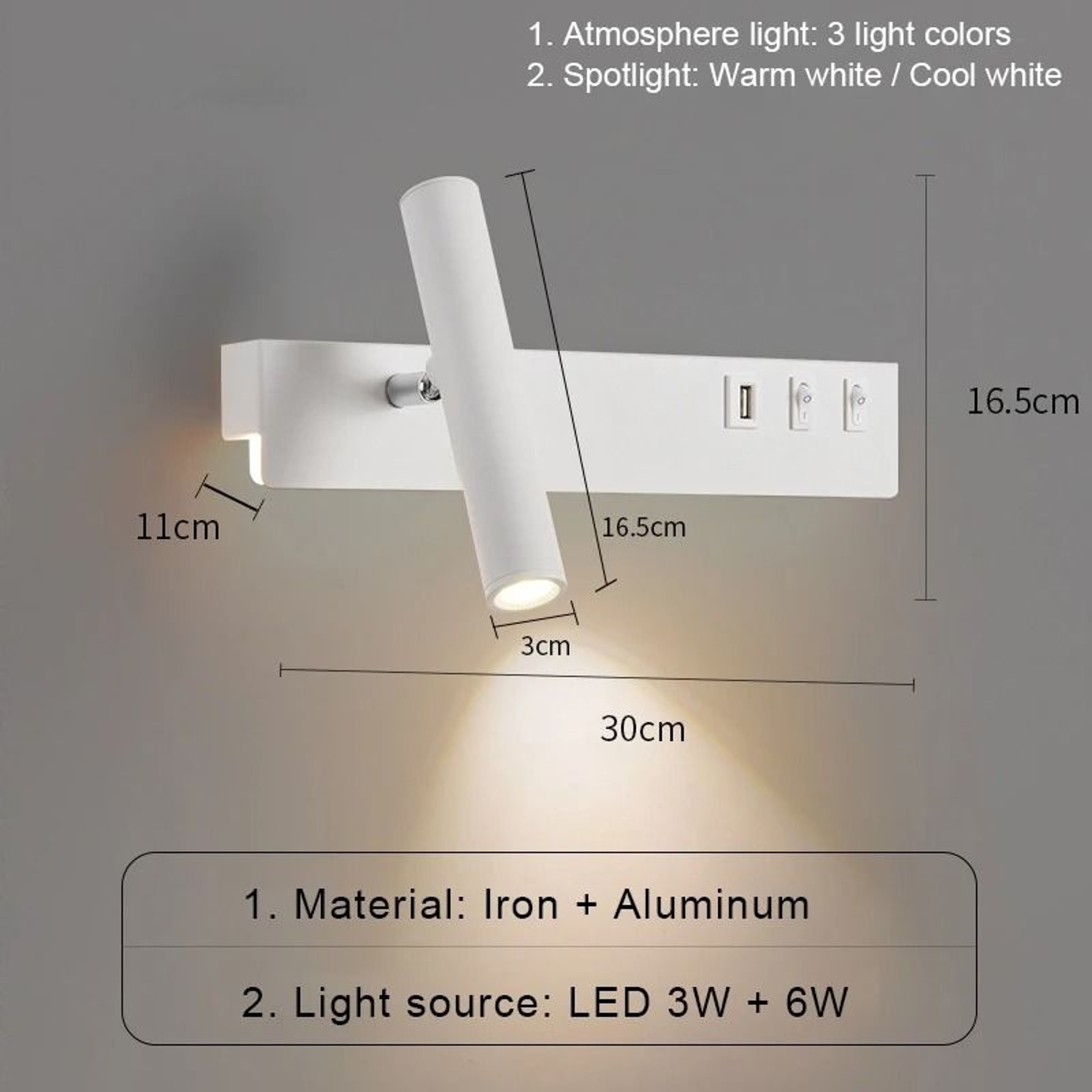 Nordic Bedside Reading Wall Lamp With USB And Switch 4