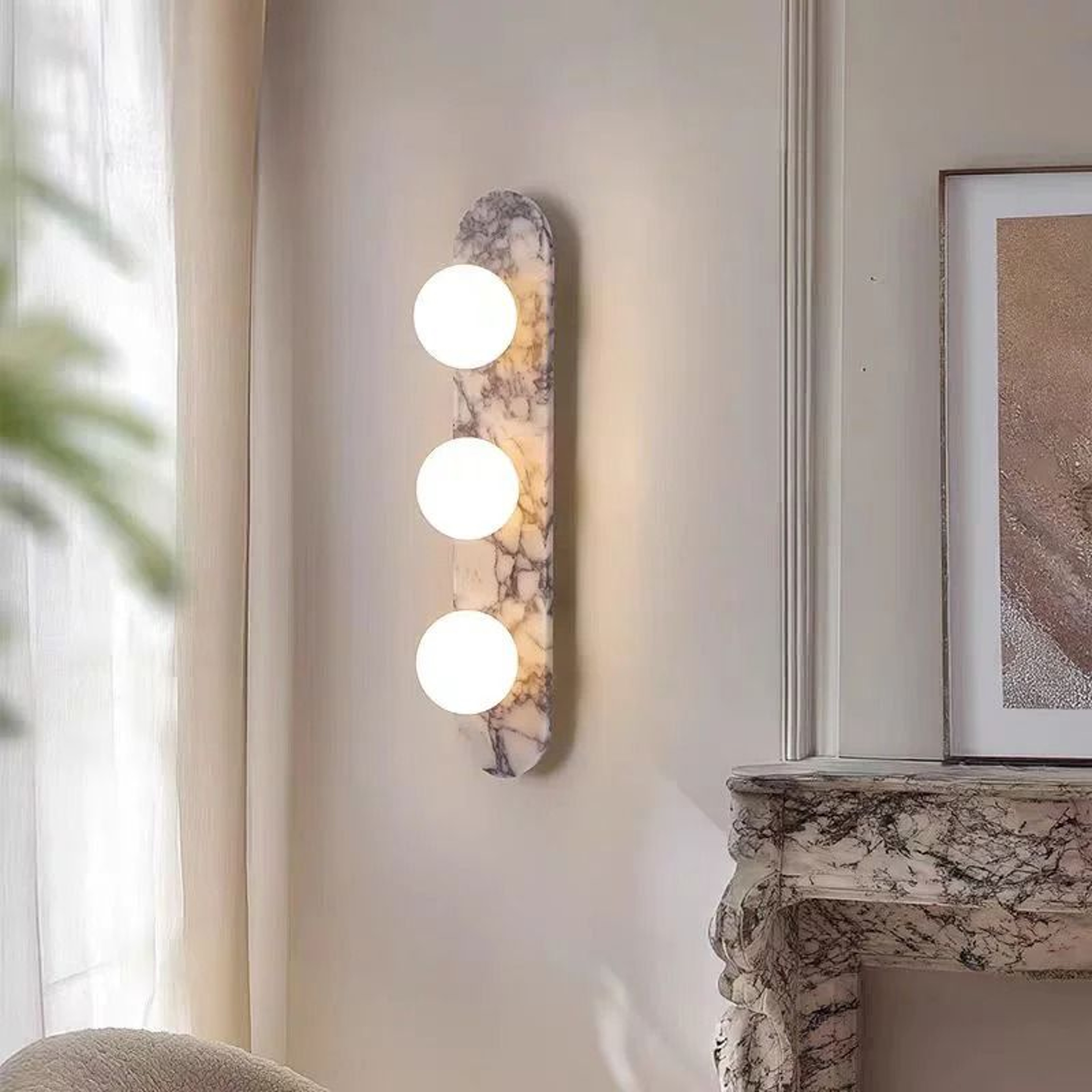 Luxury Natural Marble Wall Lamp White Glass LED Sconce 8
