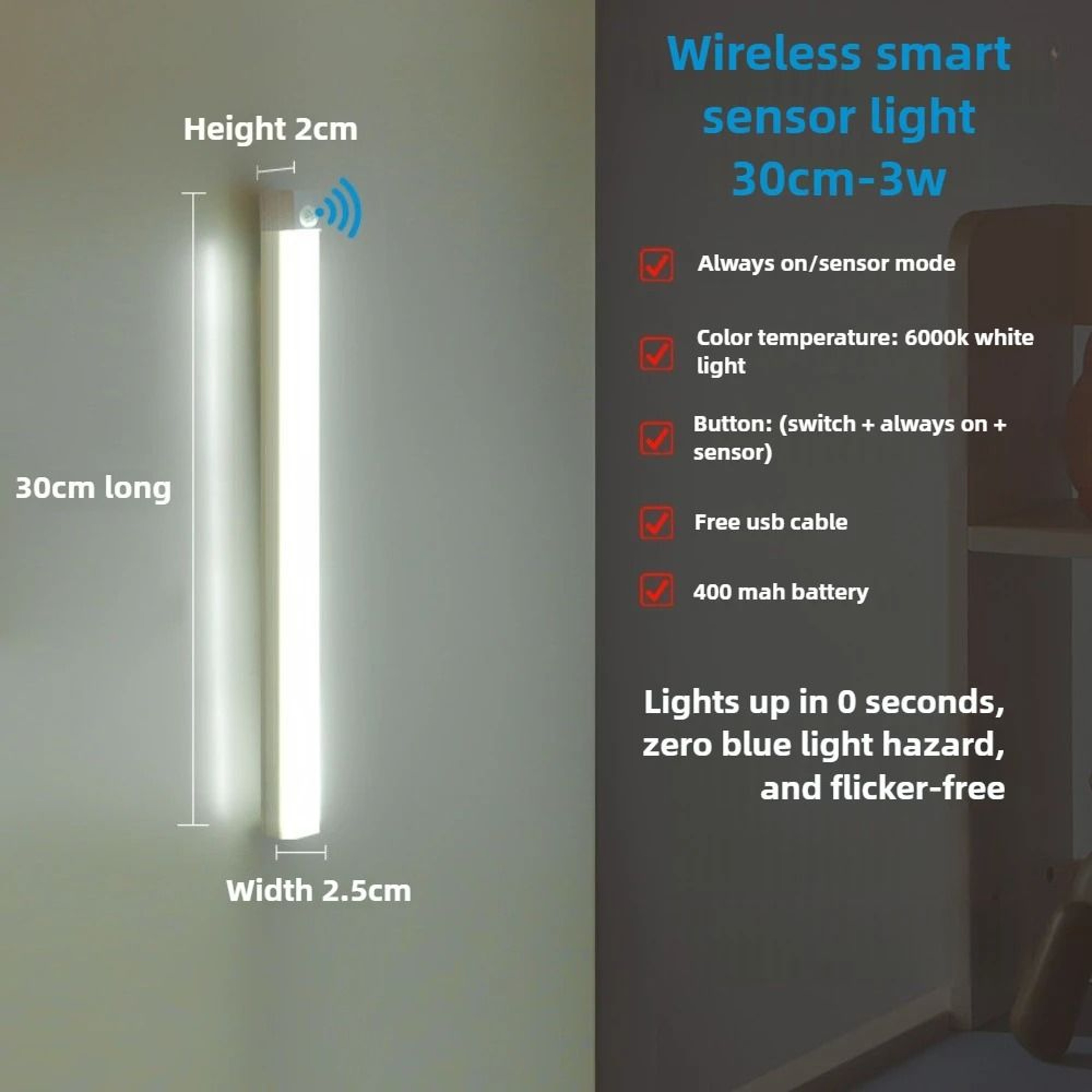 30CM Rechargeable Motion Sensor Light Magnetic LED Cabinet Lamp 1