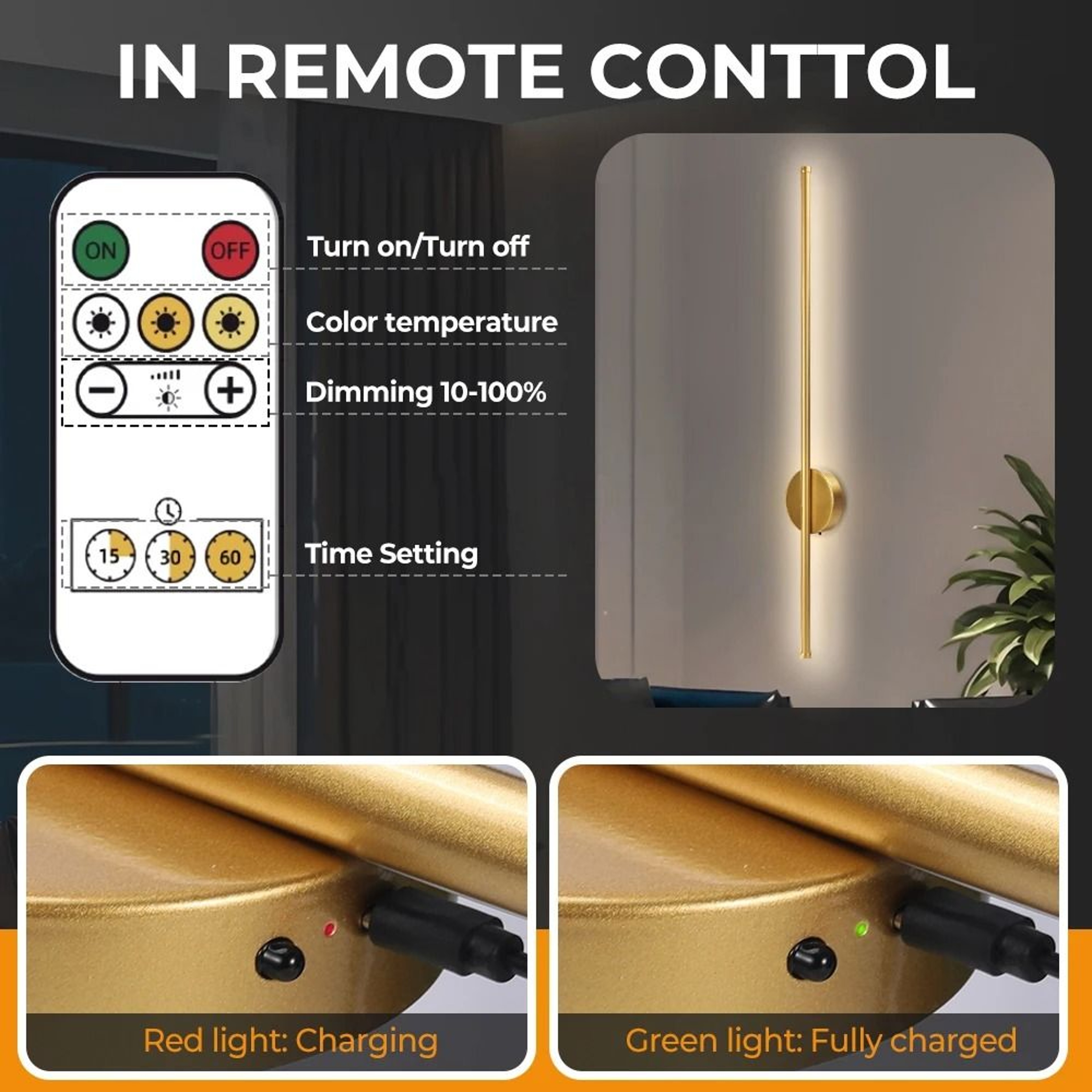 2 Piece Magnetic Rechargeable Wall Lamp Wireless LED Sconce Set 5