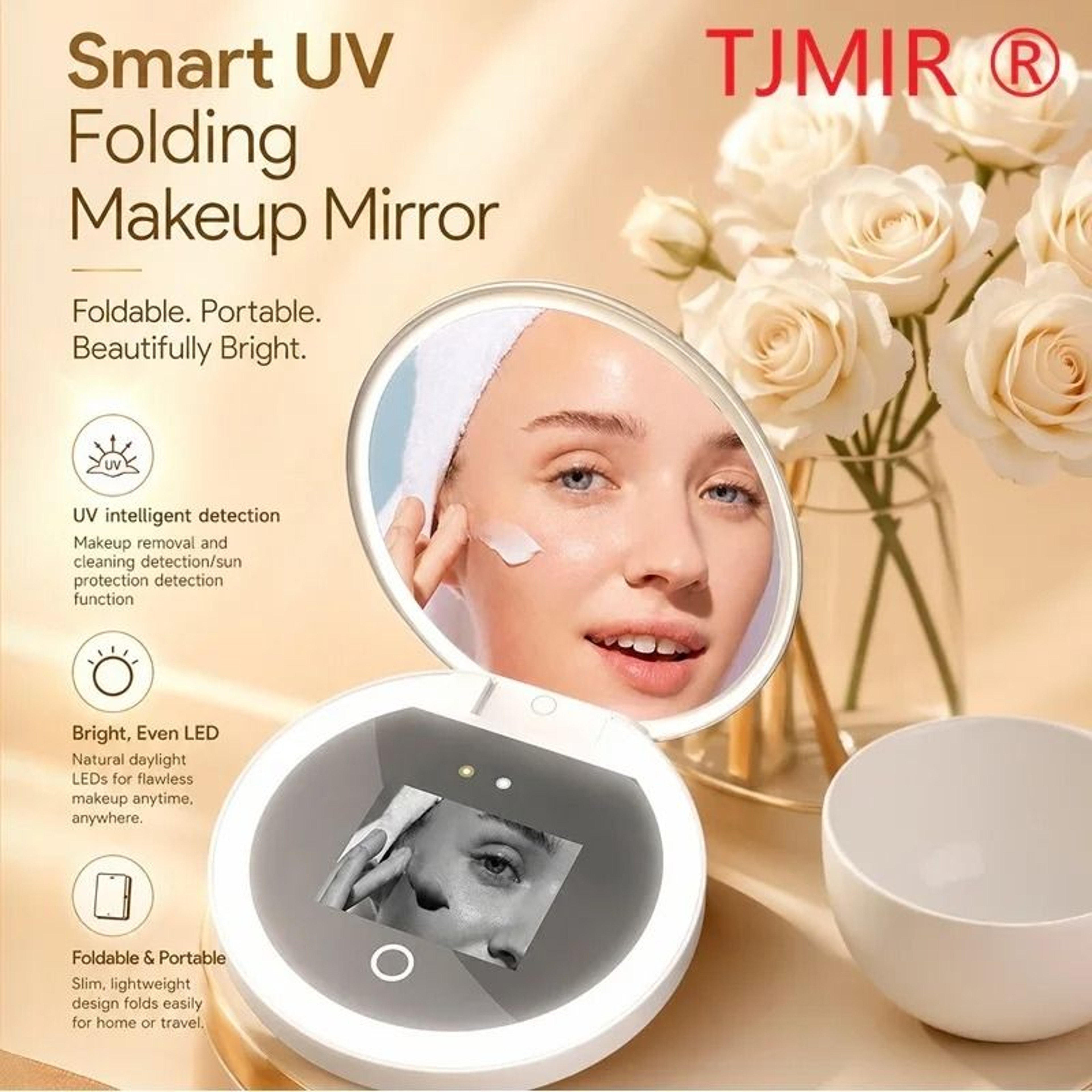 TJMIR Smart LED Makeup Mirror Portable Sunscreen Detection Travel Beauty Mirror Pro 0