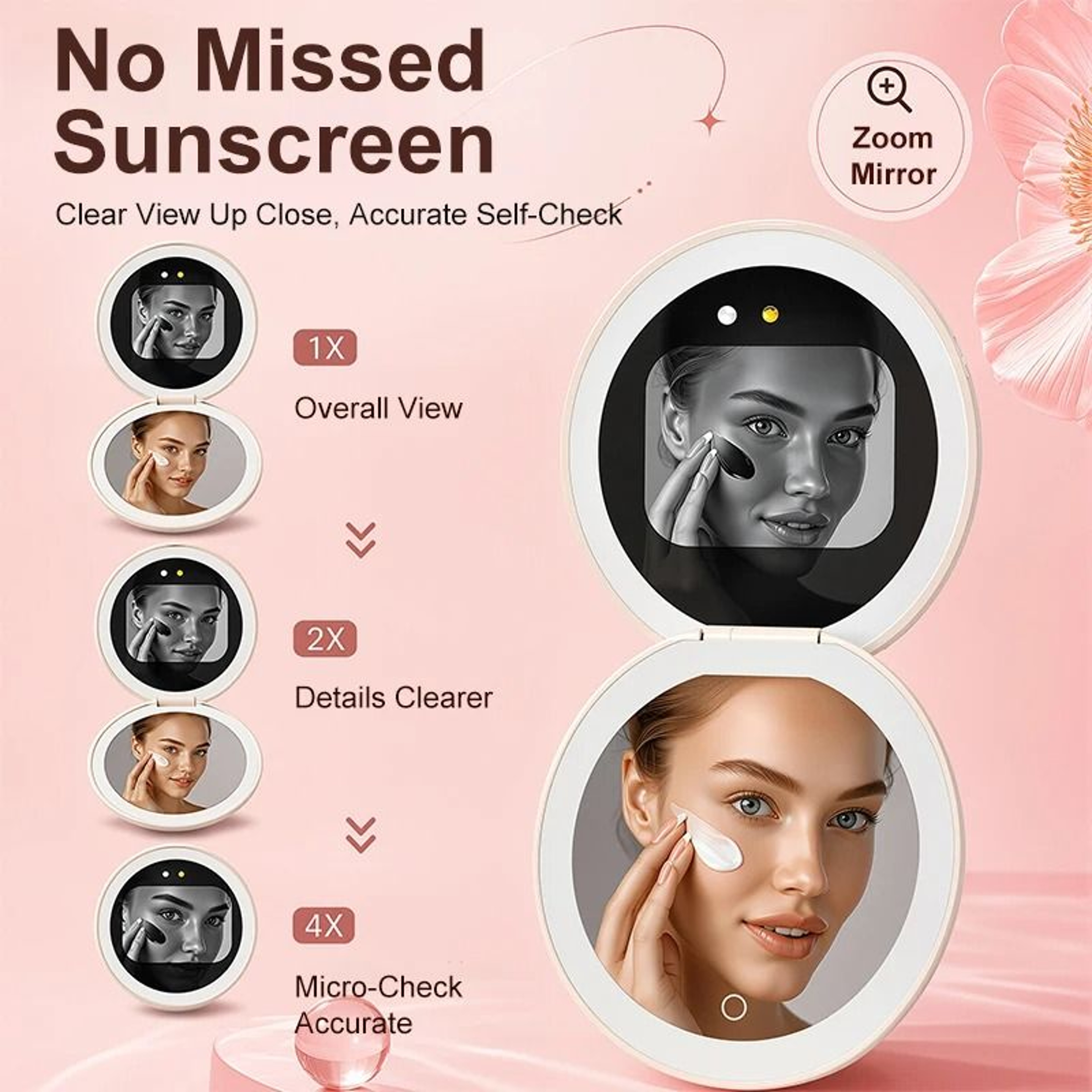 TJMIR SmartUV Sunscreen Test Mirror Portable LED Travel Makeup Mirror 8