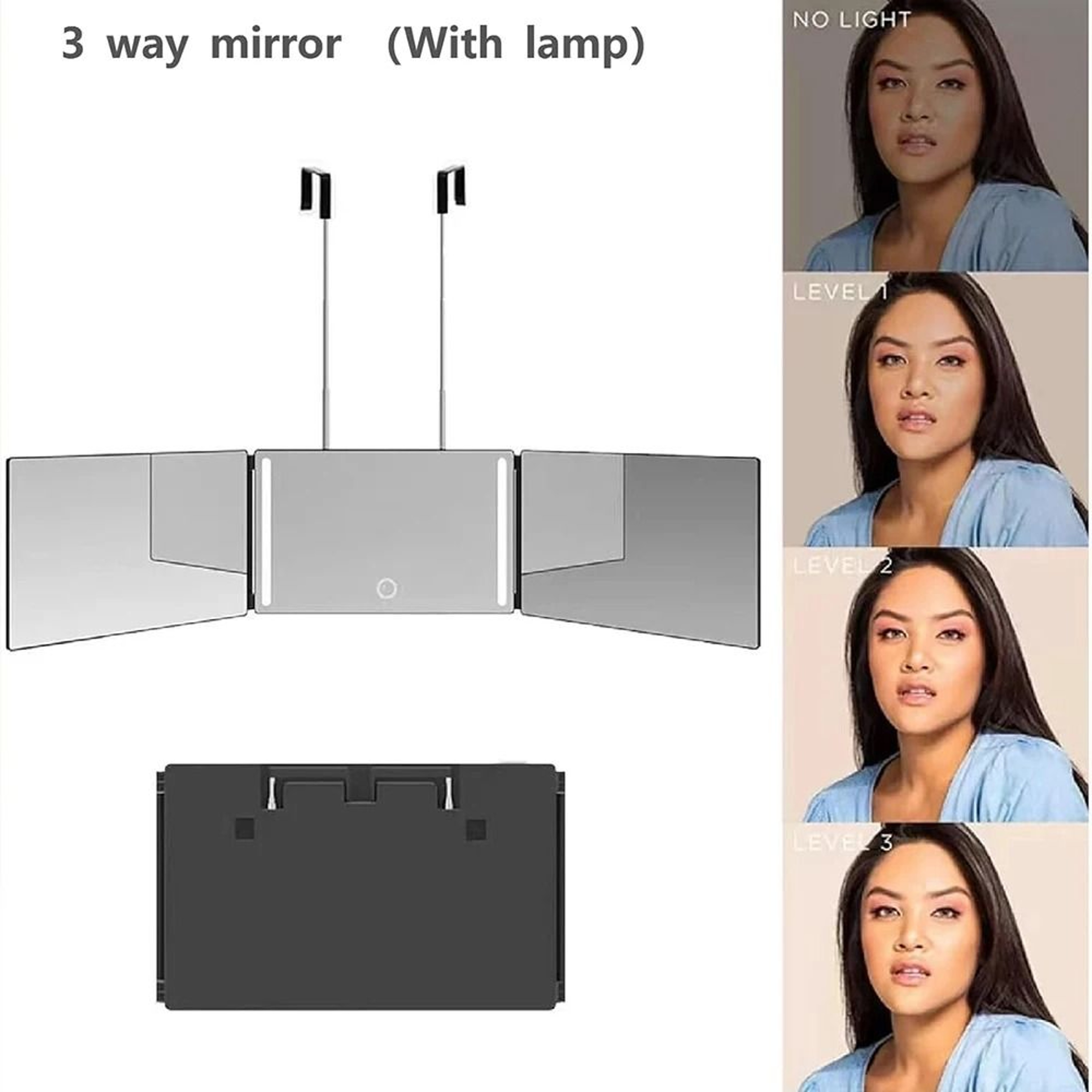 360 View LED 3 Way Haircut Mirror Trifold Self Grooming Mirror 0