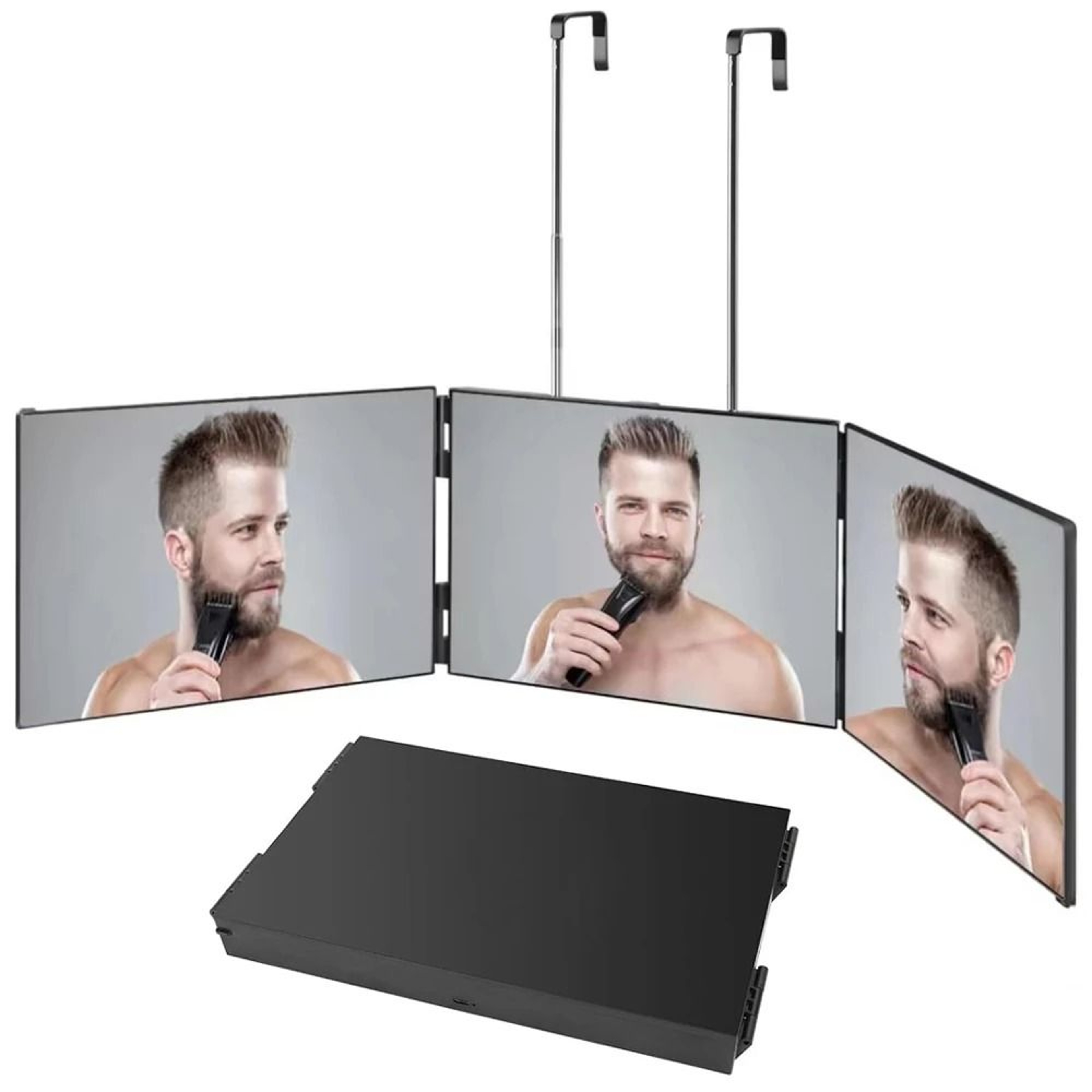360 View 3 Way Haircut Mirror Adjustable Telescoping Hook Grooming Mirror 3