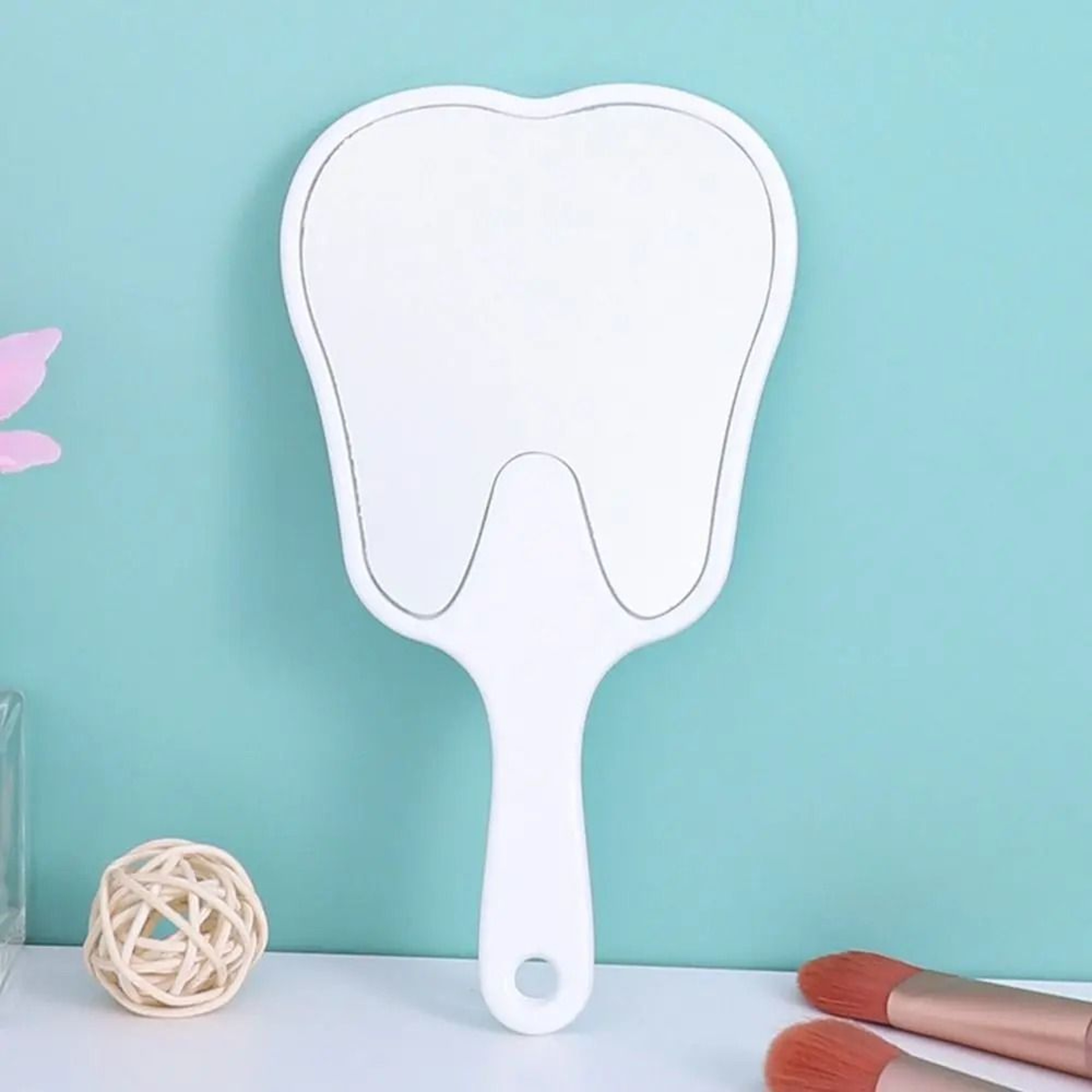 Cute Tooth Shaped Handheld Mirror PVC Dental Makeup Vanity Gift Mirror 2