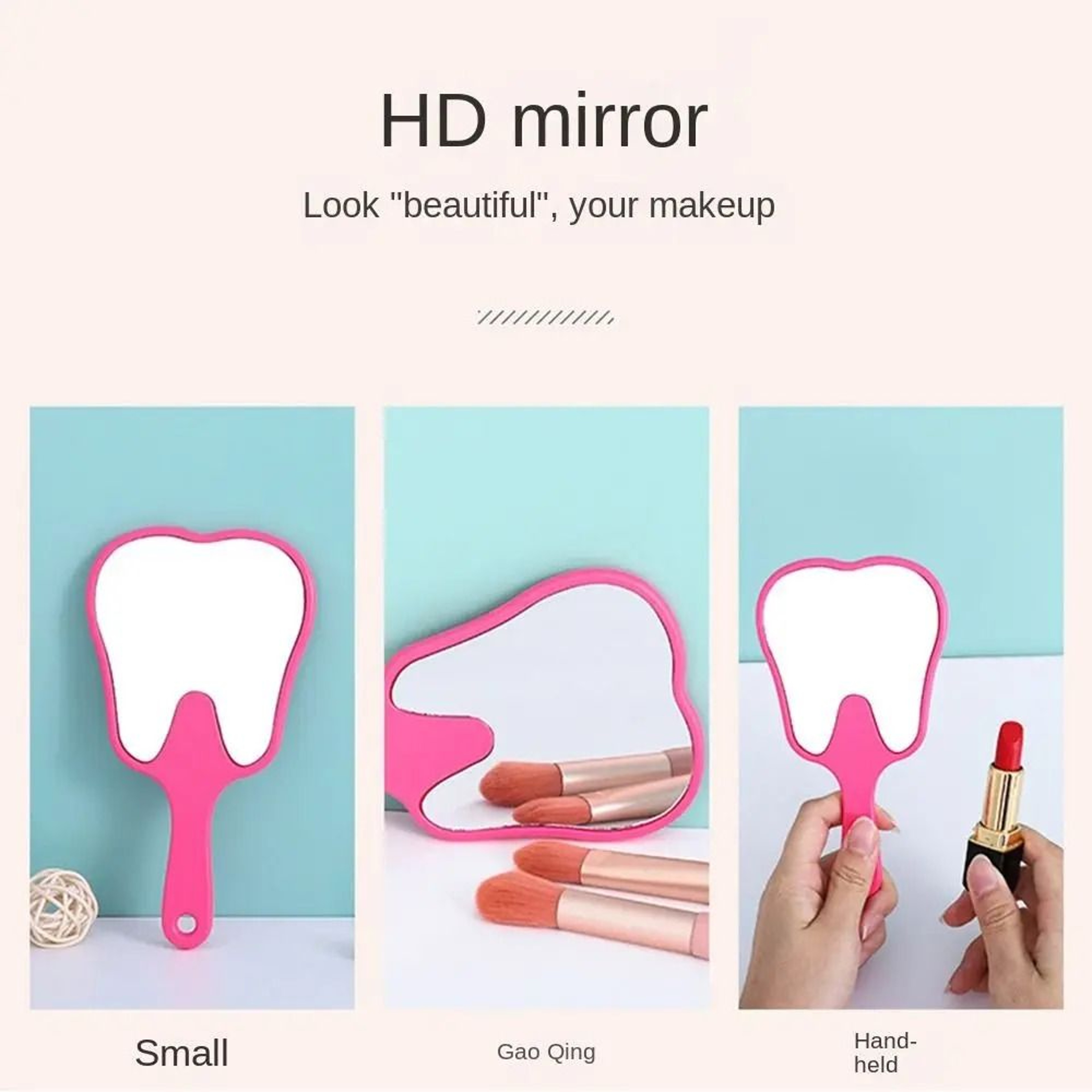 Cute Tooth Shaped Handheld Mirror PVC Dental Makeup Vanity Gift Mirror 11