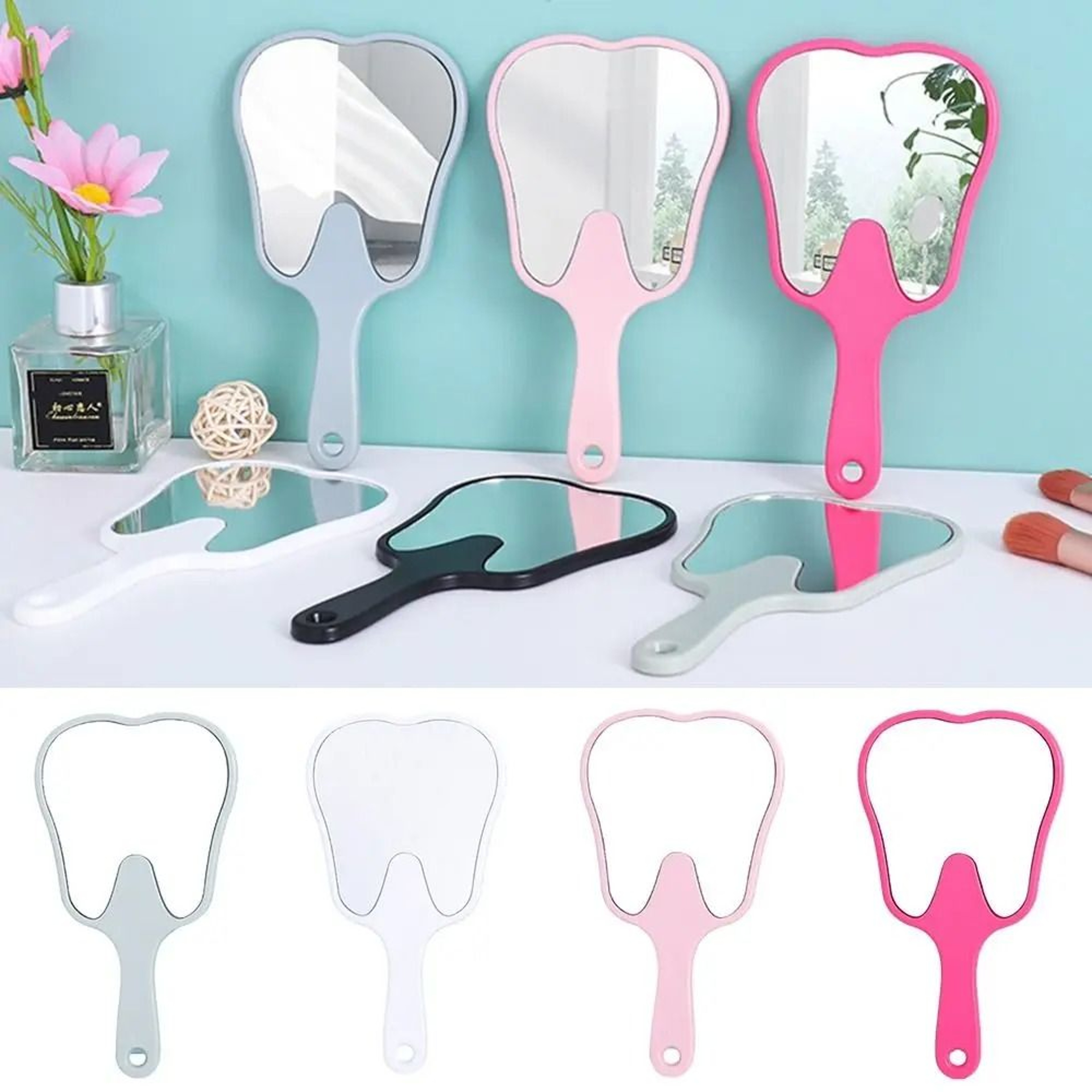 Cute Tooth Shaped Handheld Mirror PVC Dental Makeup Vanity Gift Mirror 10