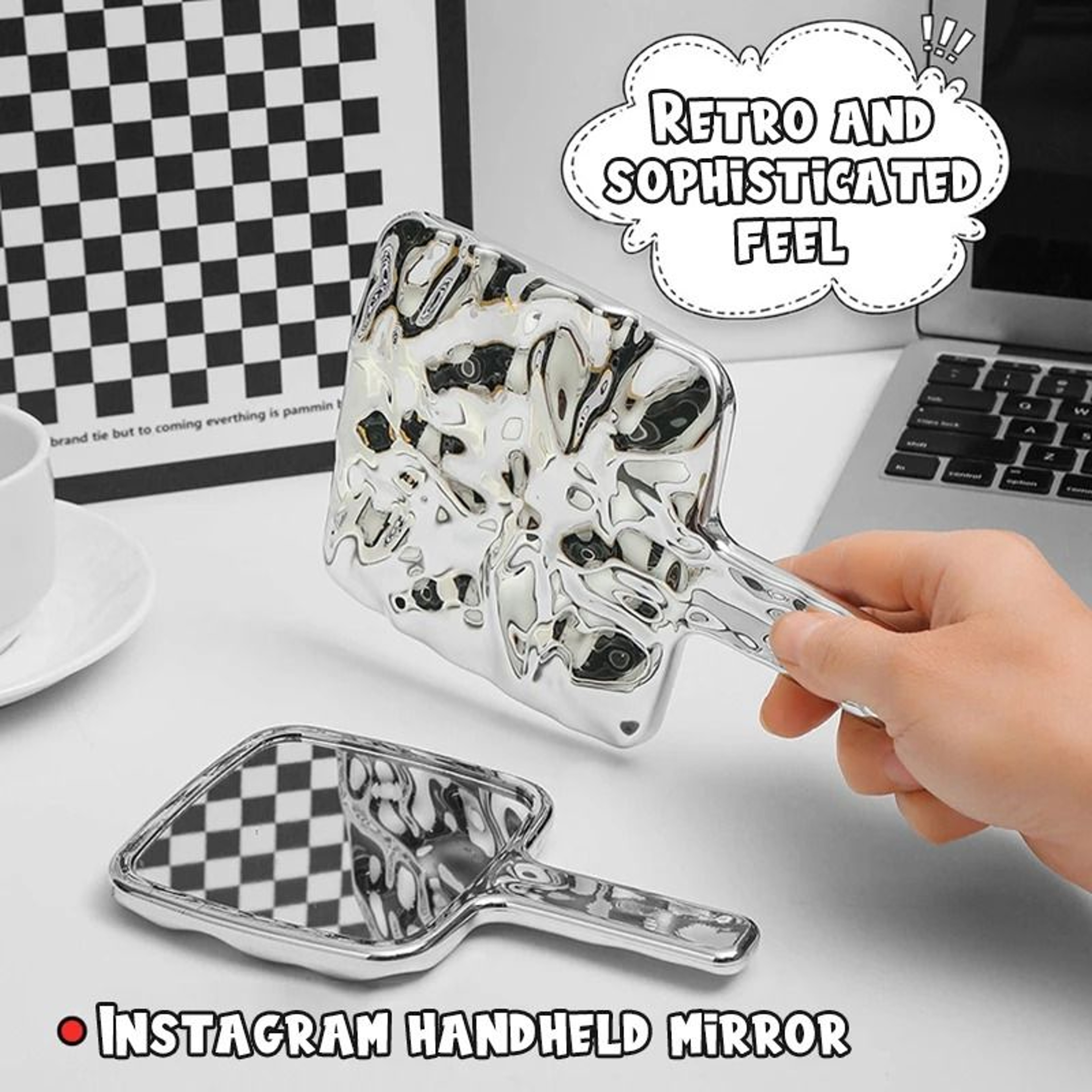 Modern Liquid Shape Handheld Mirror Square Salon Makeup And Lash Mirror 5
