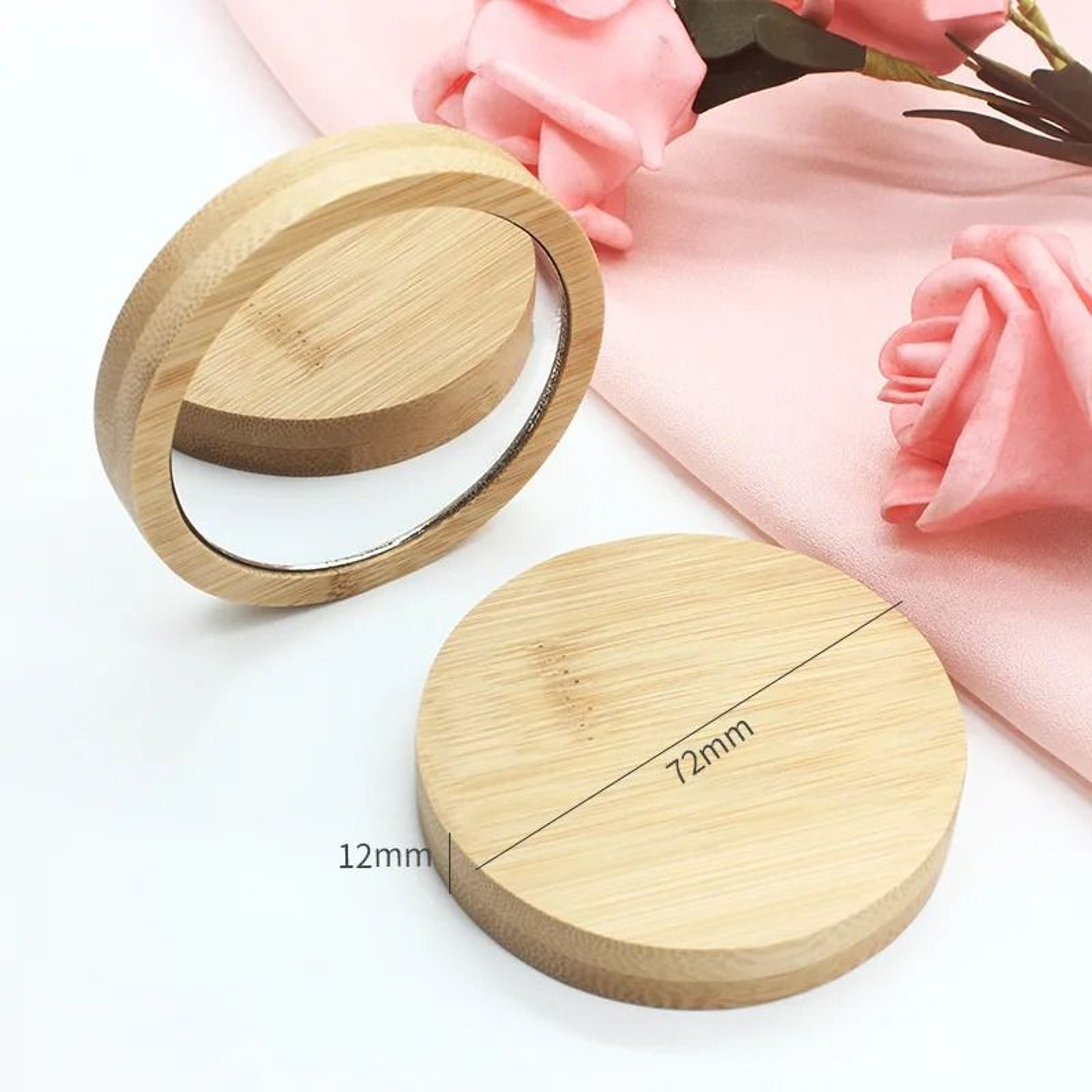 10 Piece Mini Wooden Makeup Mirror Round Portable Pocket Cosmetic Mirror Set 2
