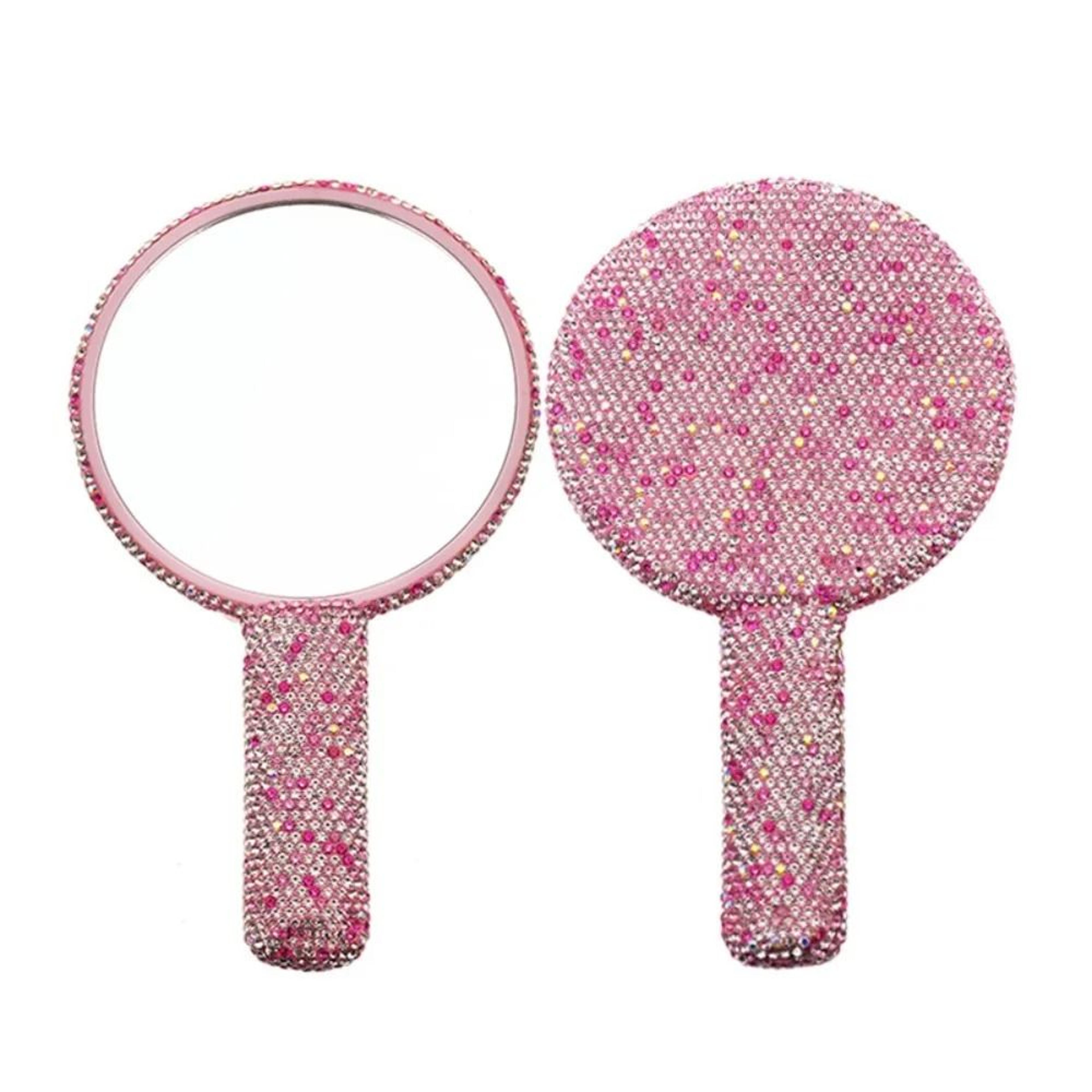 Glam Rhinestone Handheld Makeup Mirror Bling Heart Round Square Beauty Mirror 4