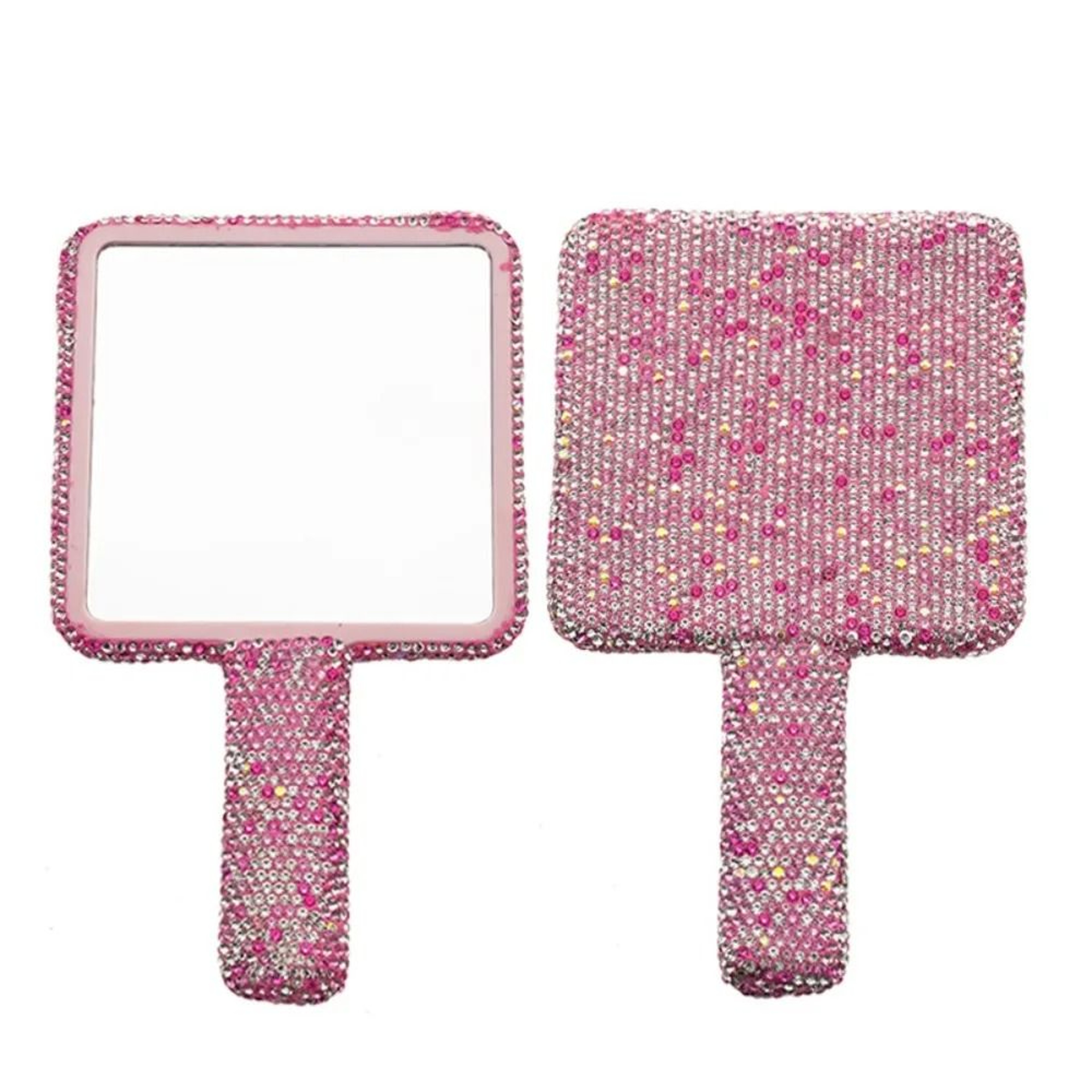 Glam Rhinestone Handheld Makeup Mirror Bling Heart Round Square Beauty Mirror 2
