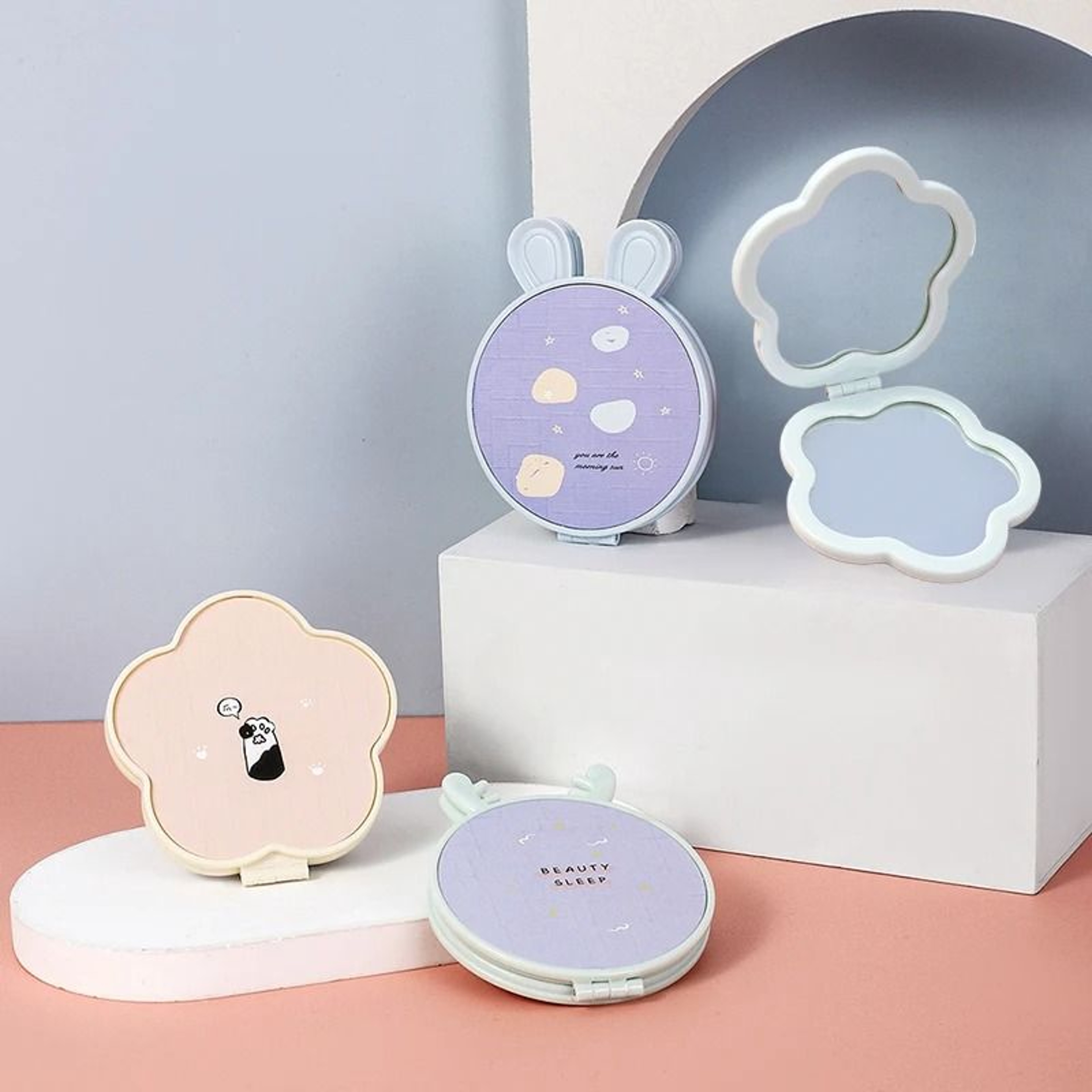 Floral Double Sided Compact Mirror Foldable Mini Pocket Travel Makeup Mirror 0