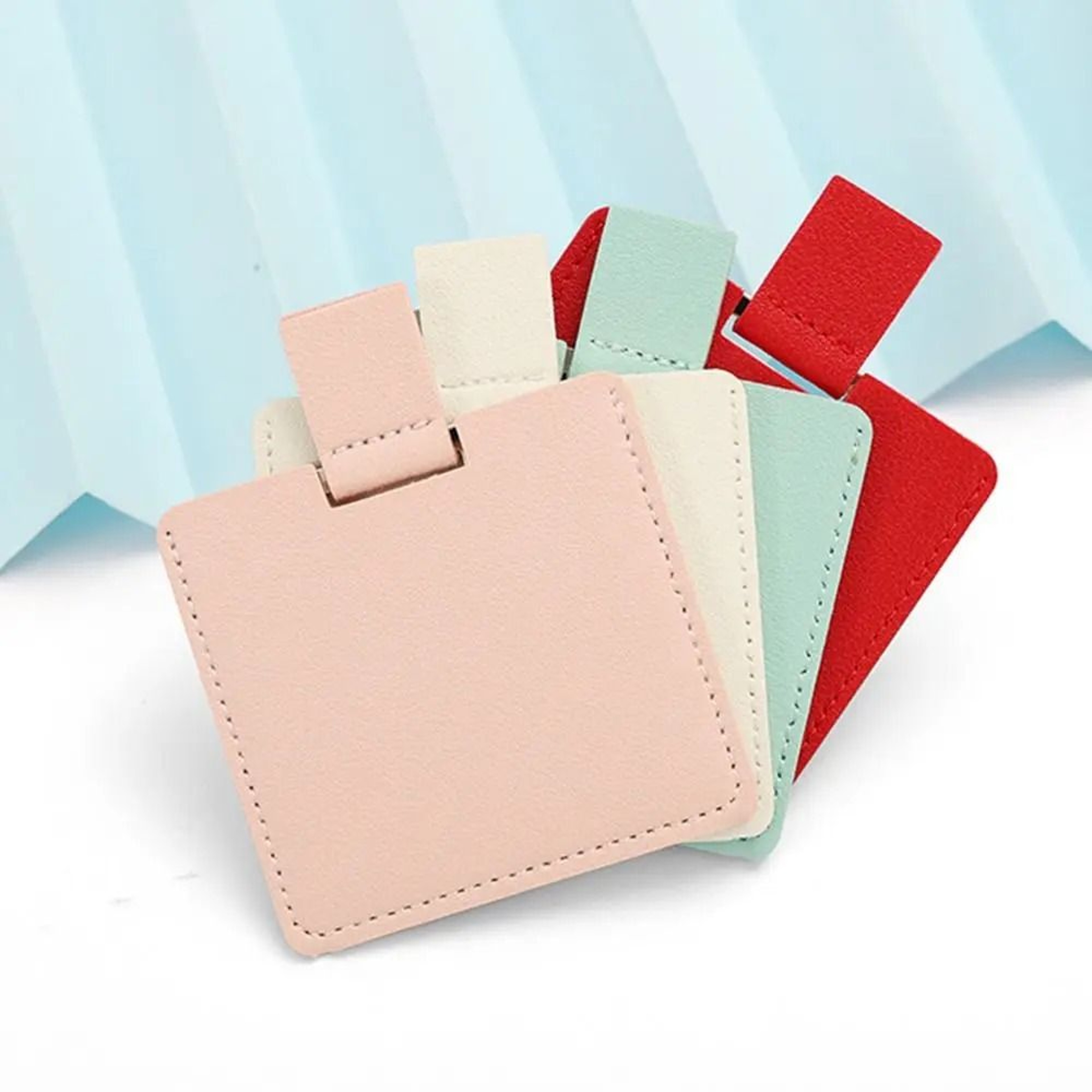 Elegant Stainless Steel Pocket Mirror PU Leather Protective Travel Makeup Mirror 15