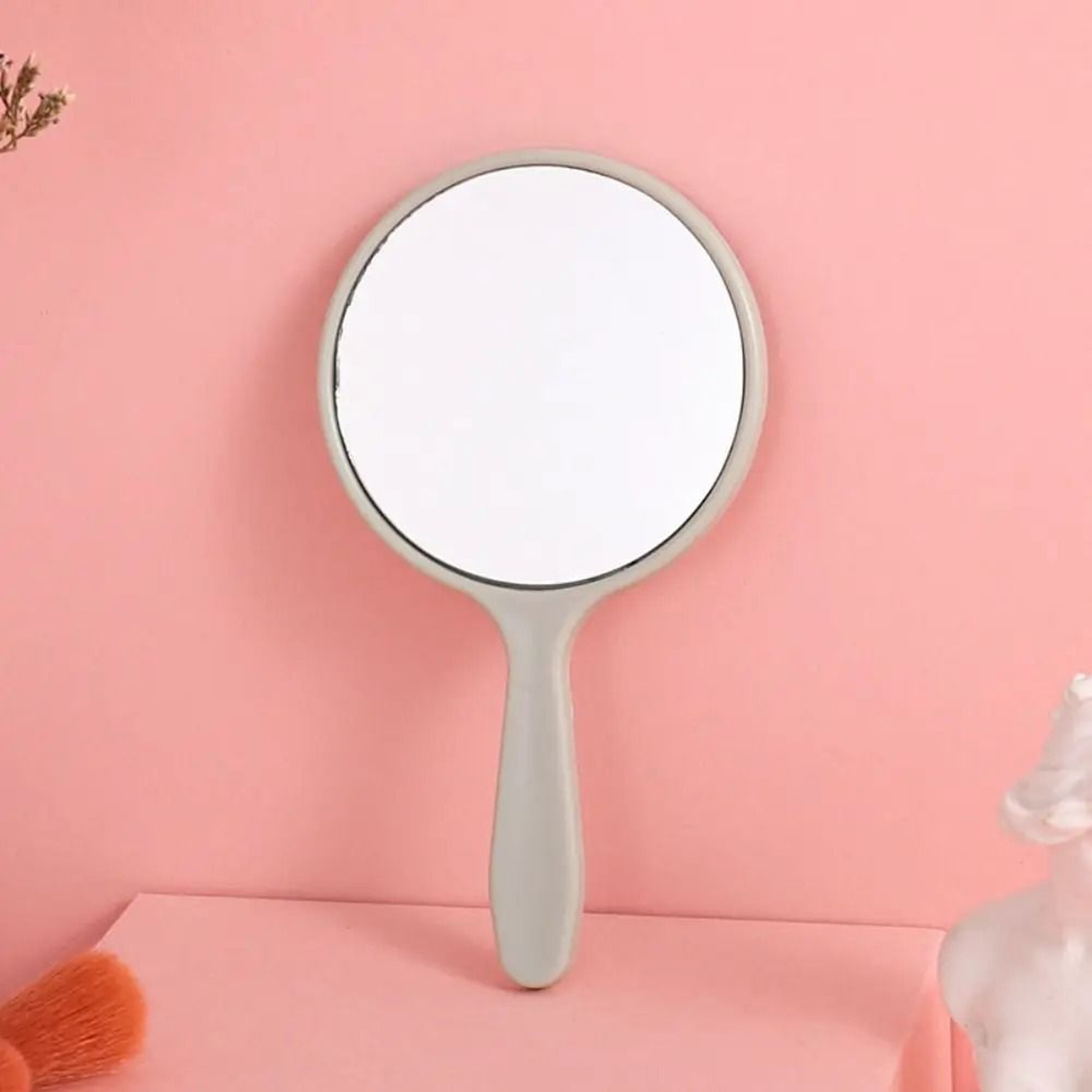 Cute Round Handheld Makeup Mirror Anti Fall Portable Beauty Hand Mirror 14
