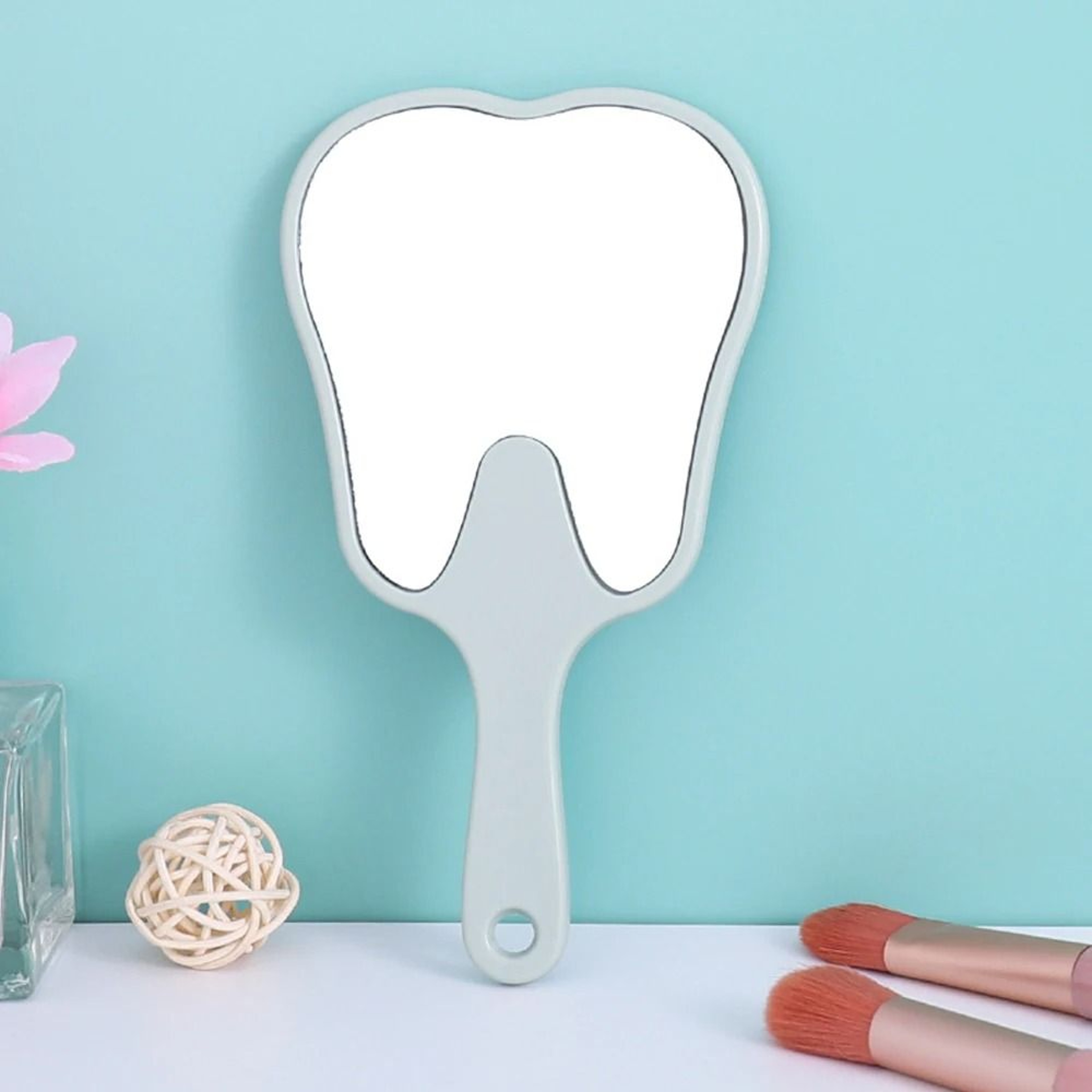 Cute Tooth Shaped Handheld Mirror Portable Dental Makeup Beauty Mirror With Handle 5
