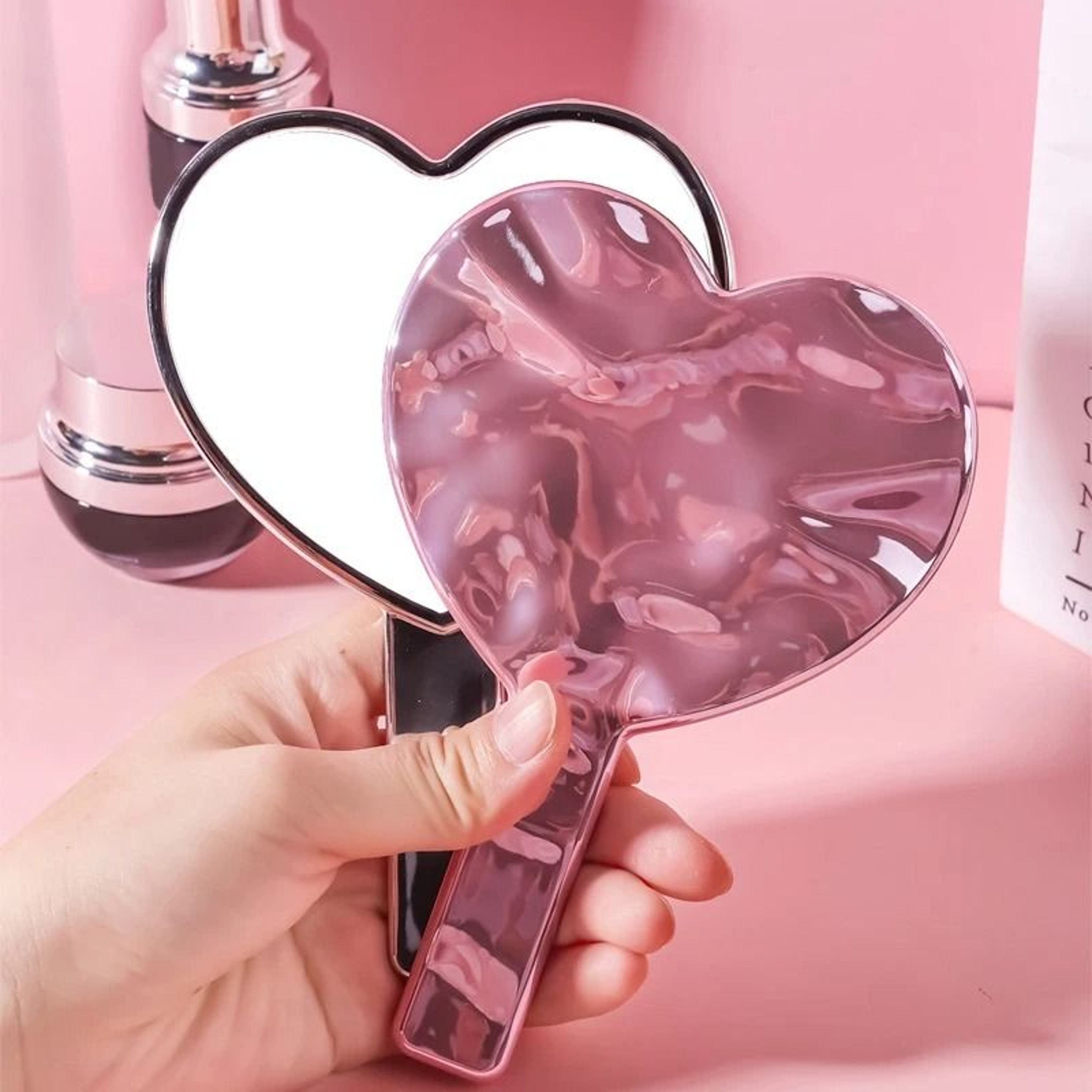 Heart Shaped Makeup Mirror Portable Metallic Handheld Vanity Mirror 22