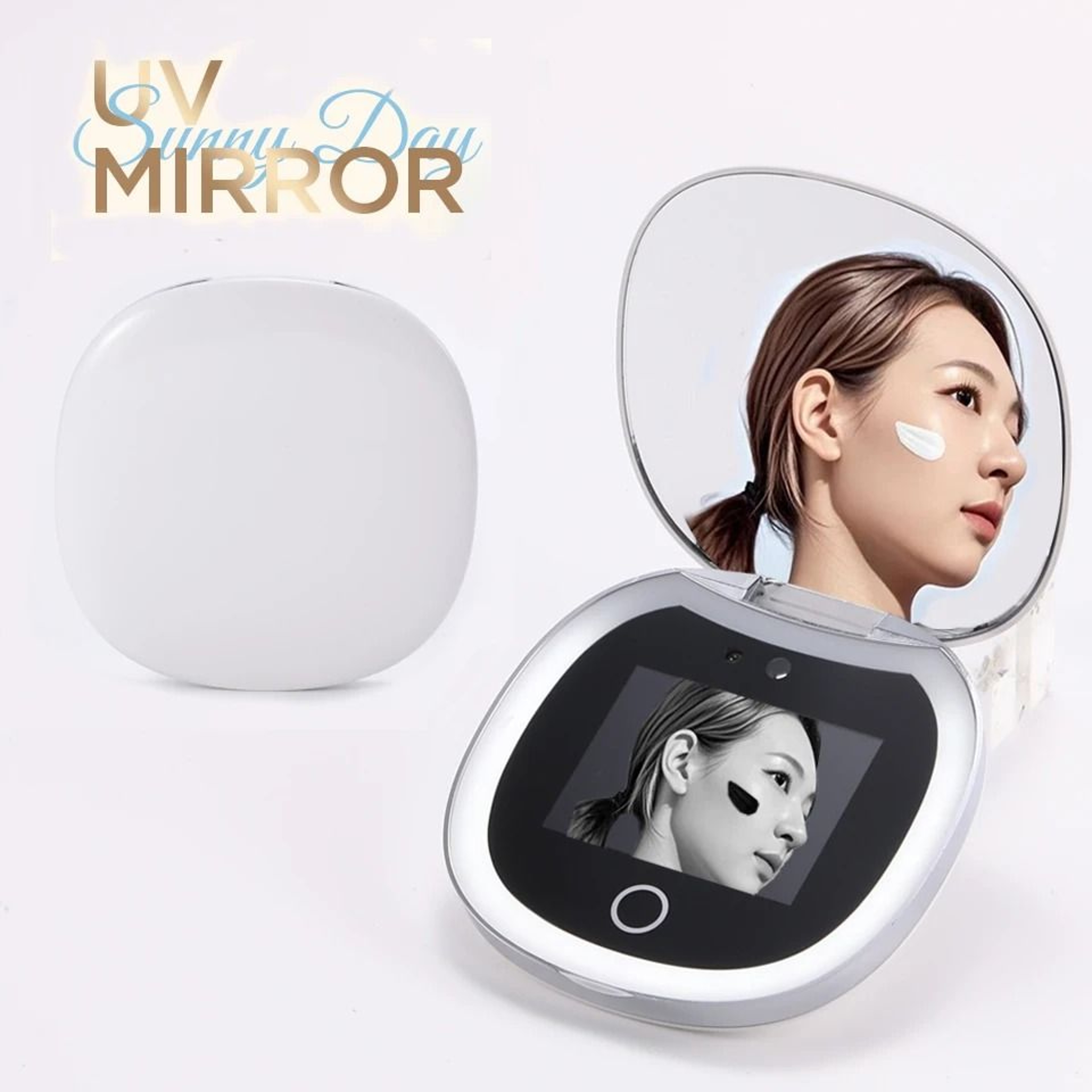 UV Sunscreen Test Mirror Portable LED Compact Makeup Mirror 0