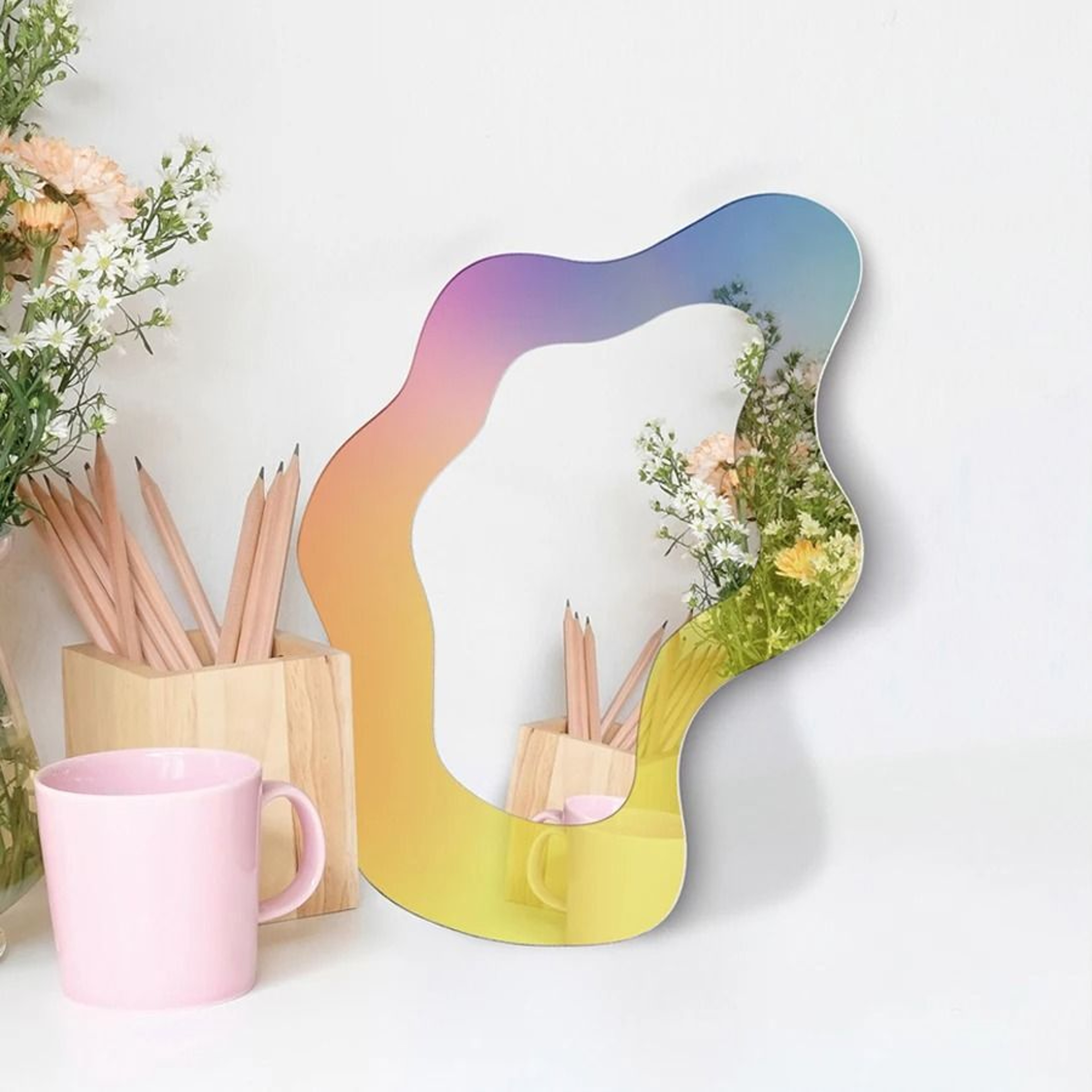 Colorful Acrylic Vanity Mirror Irregular Tabletop Wall Decorative Makeup Mirror 6