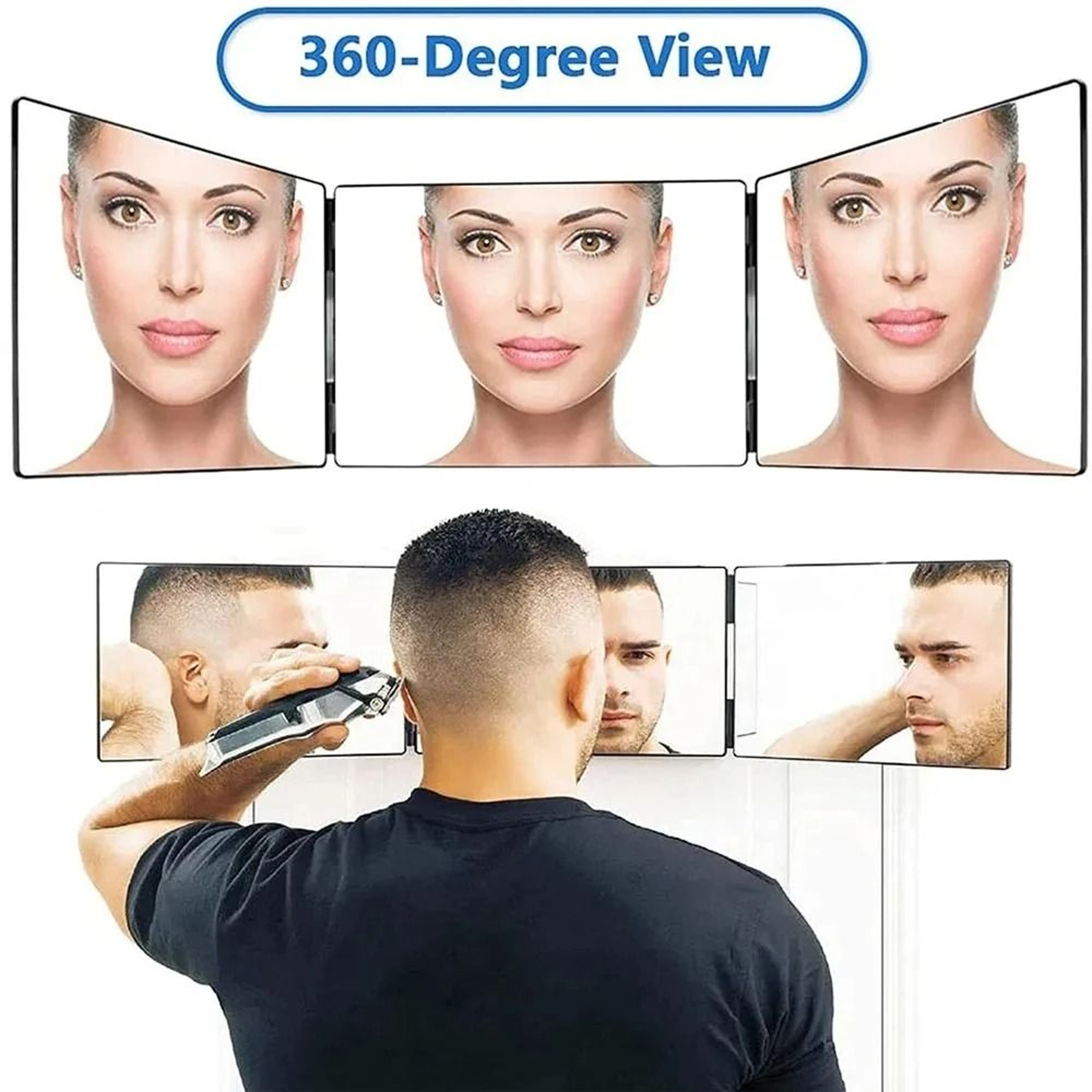 3 Way Haircut Mirror Adjustable Trifold Self Cutting Barber Mirror 6