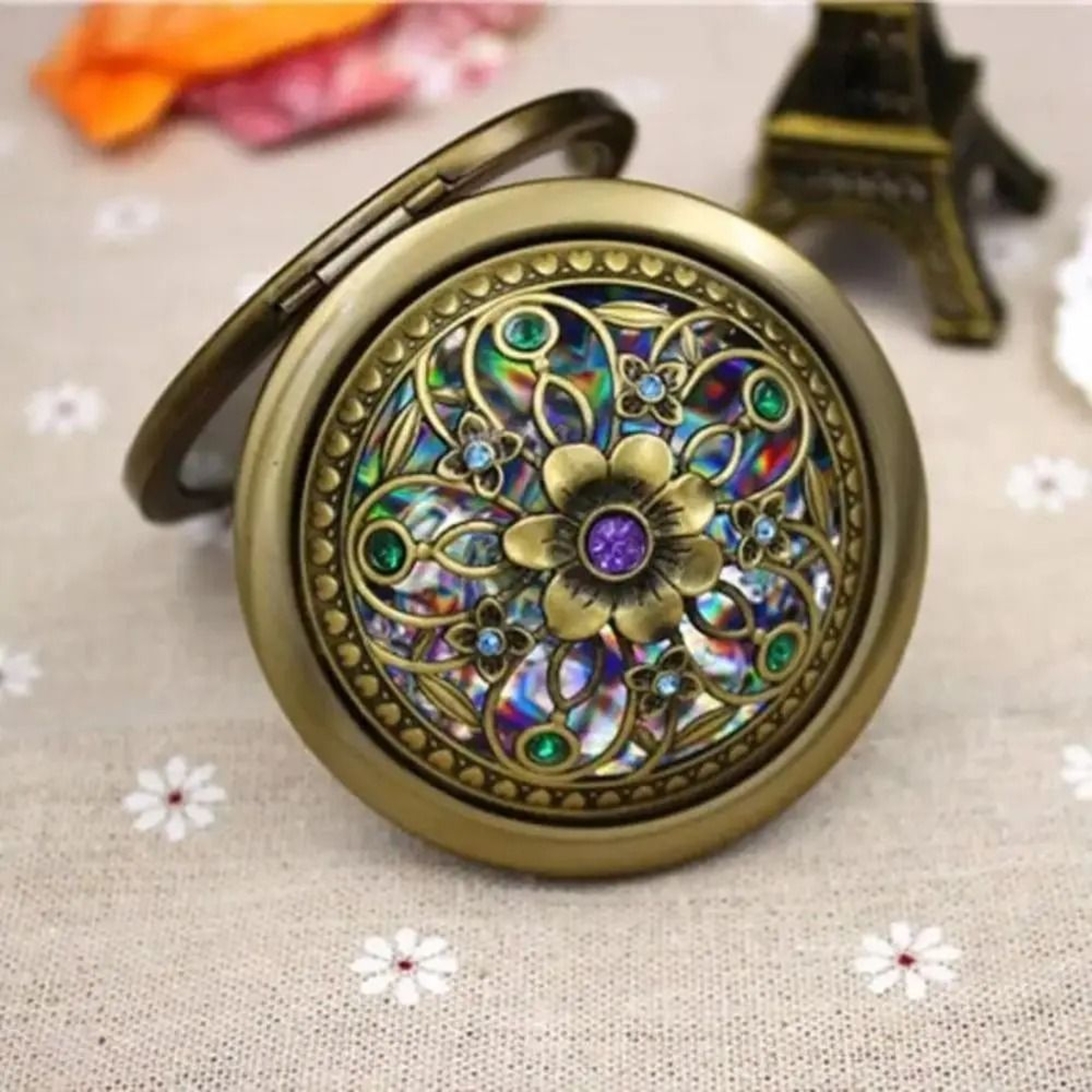 Vintage Floral Pocket Mirror Double Sided Folding Compact Makeup Mirror 3