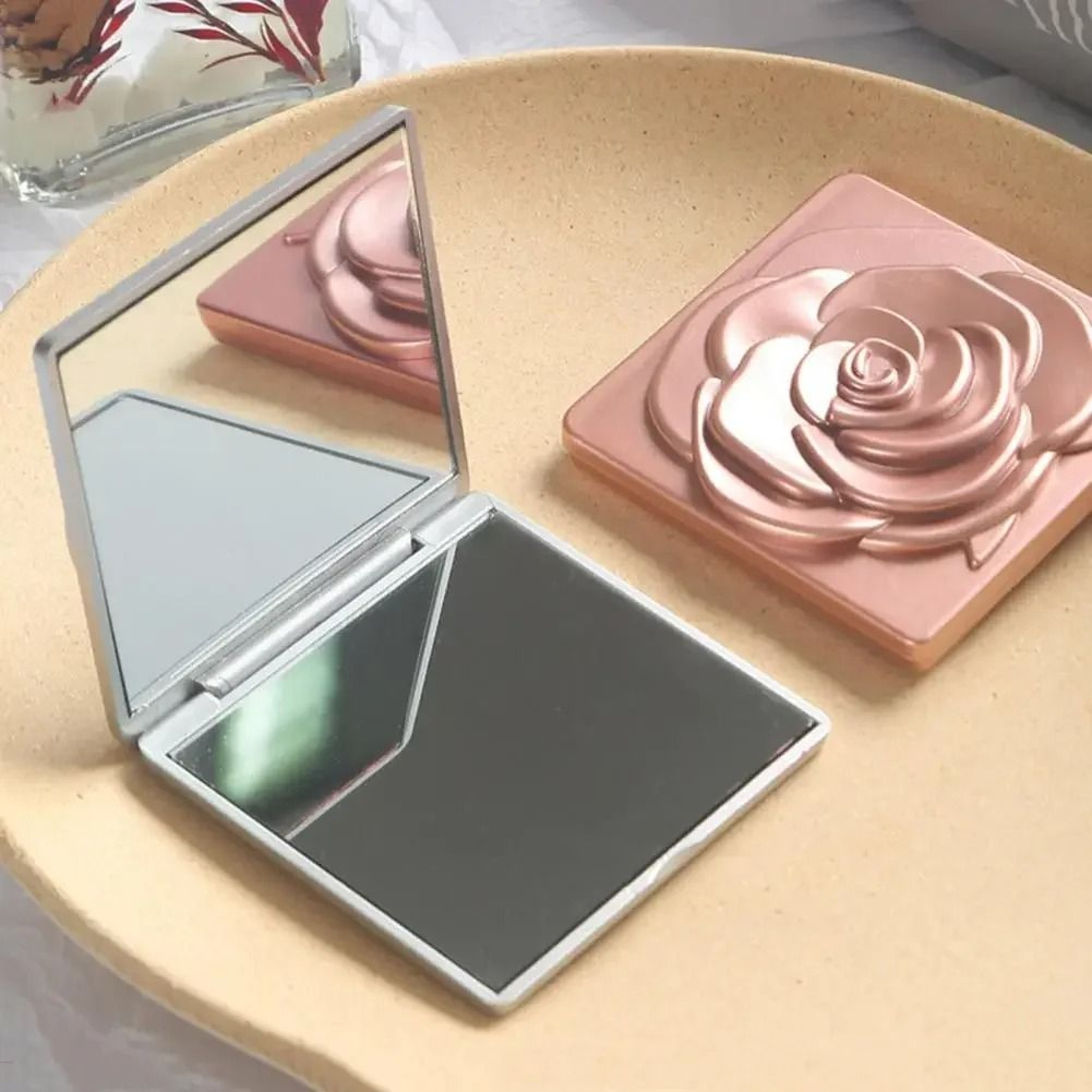 Vintage Rose Compact Mirror Double Sided Folding Pocket Makeup Mirror 5
