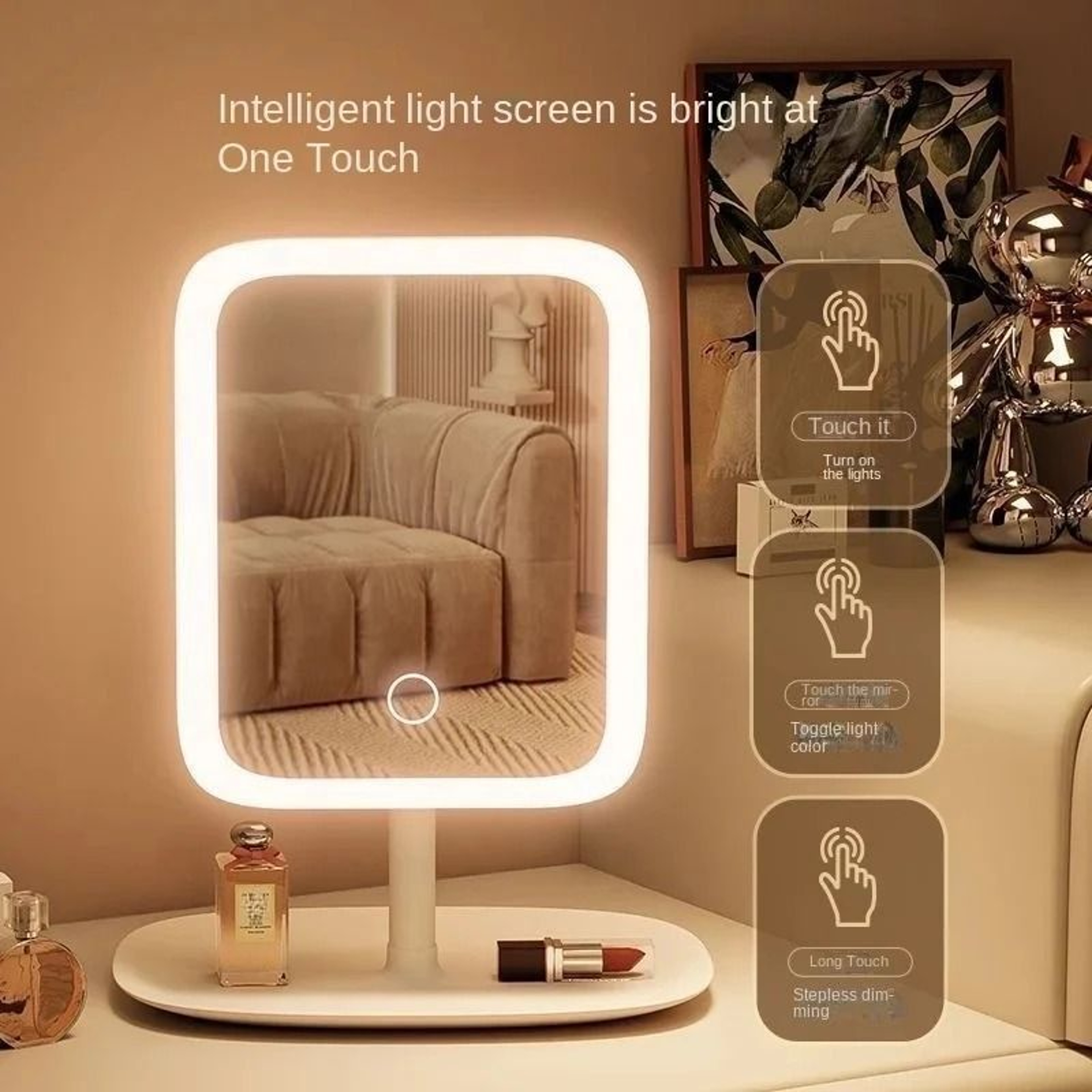 Rechargeable LED Vanity Mirror Three Color Dimmable Touch Makeup Mirror 0