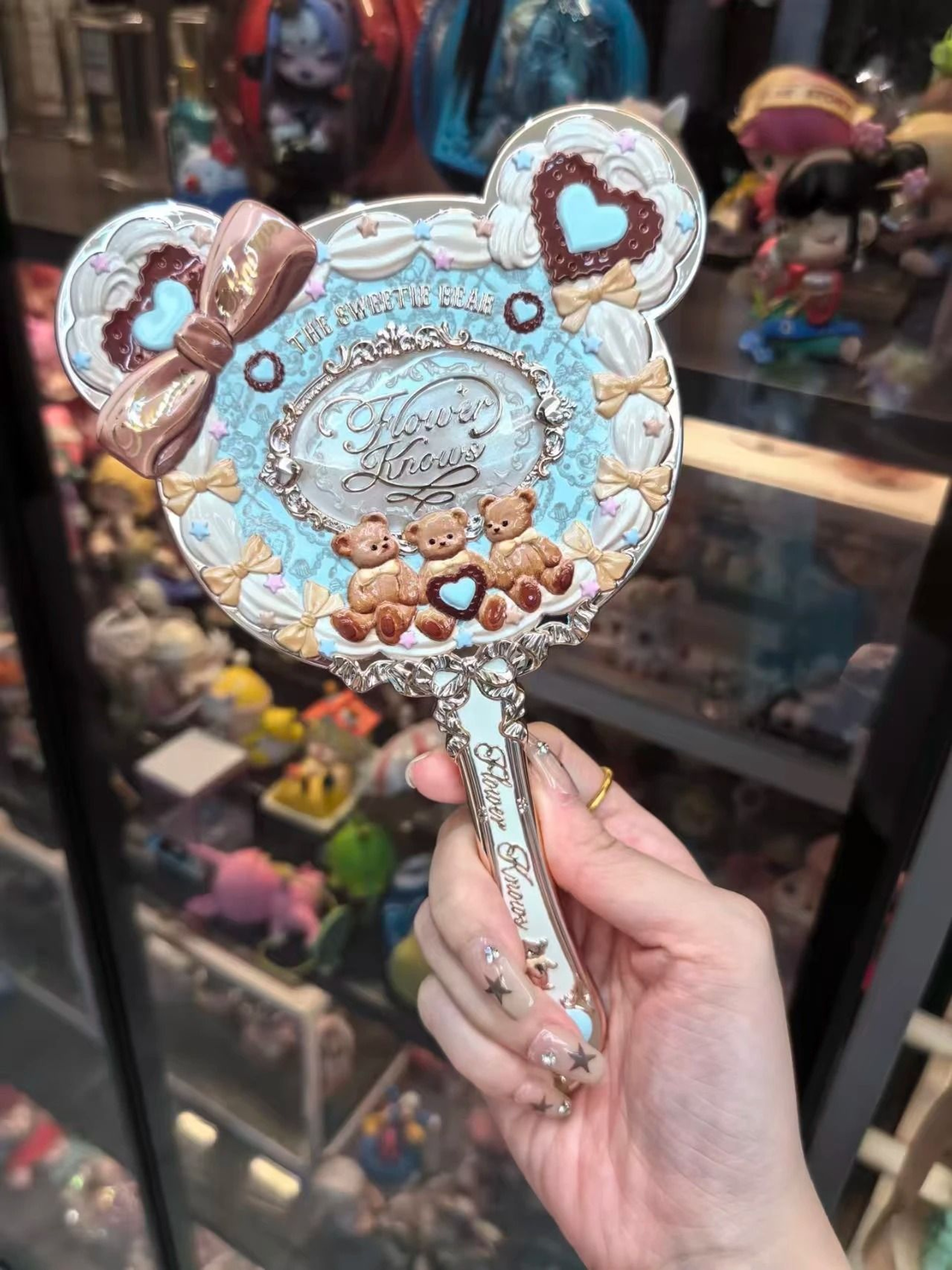 Flower Knows Sweetie Bear Hand Mirror Creamy Pink Vanity Mirror 7