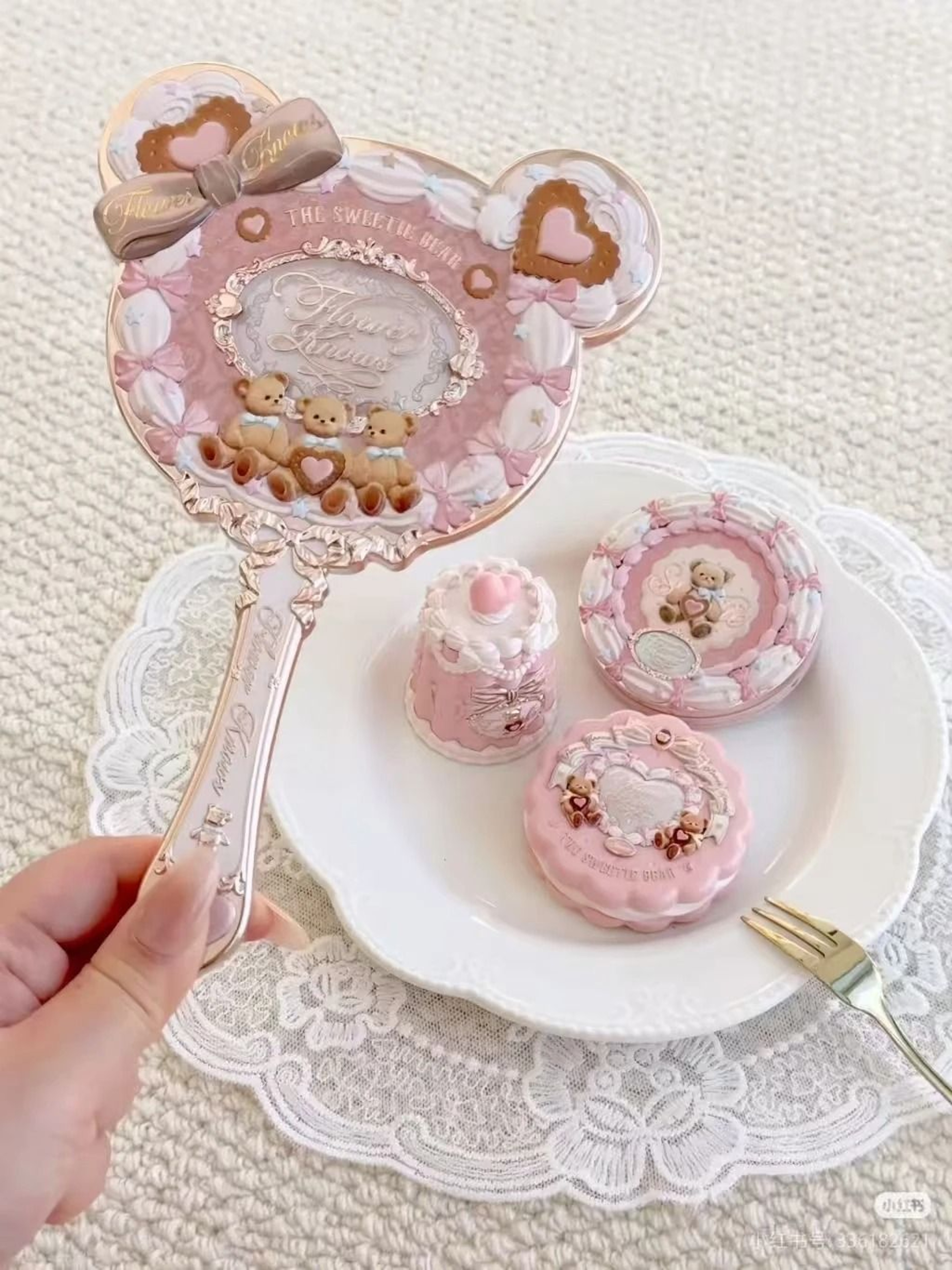 Flower Knows Sweetie Bear Hand Mirror Creamy Pink Vanity Mirror 0