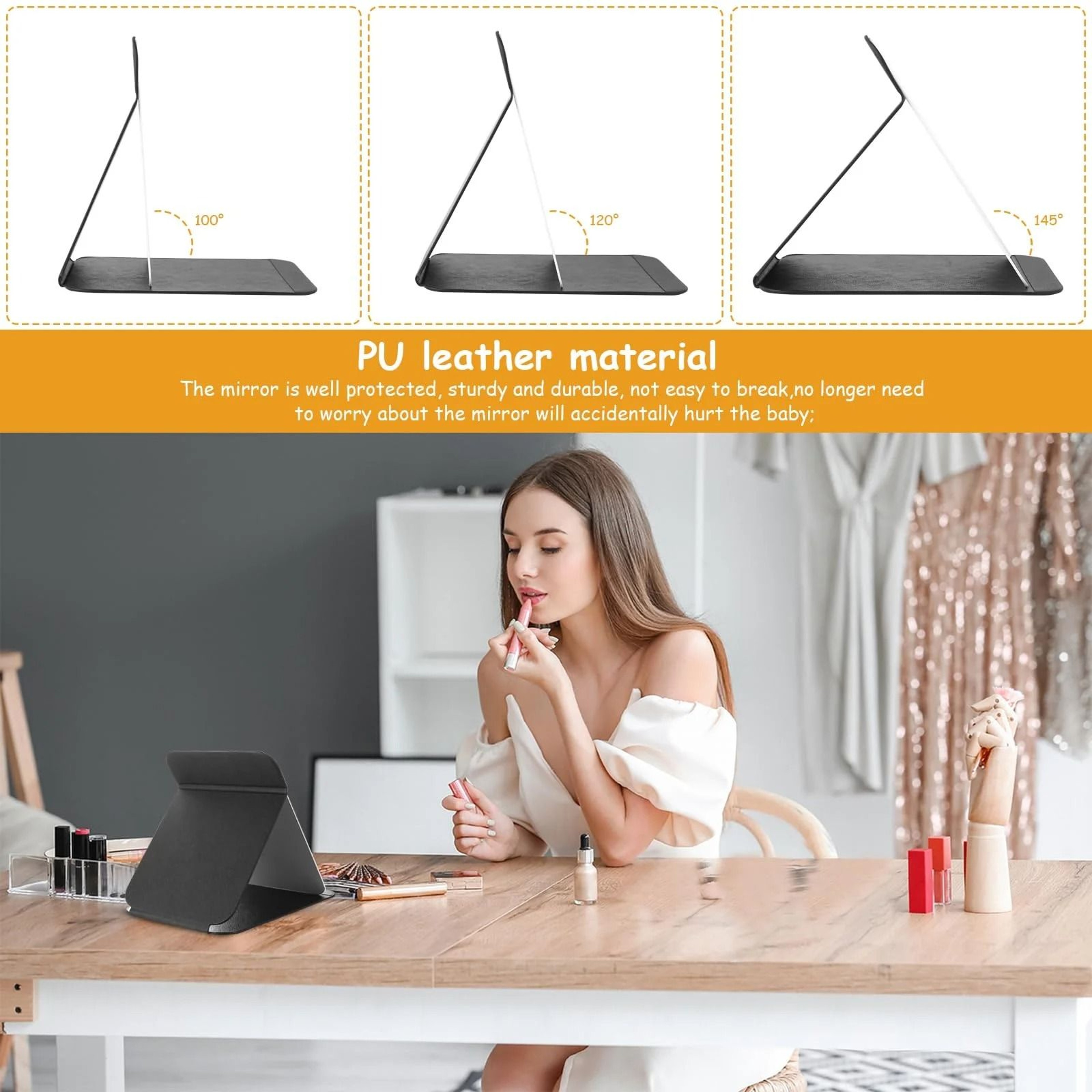 Folding Desktop Makeup Mirror Portable Single Sided Standing Vanity Mirror 8
