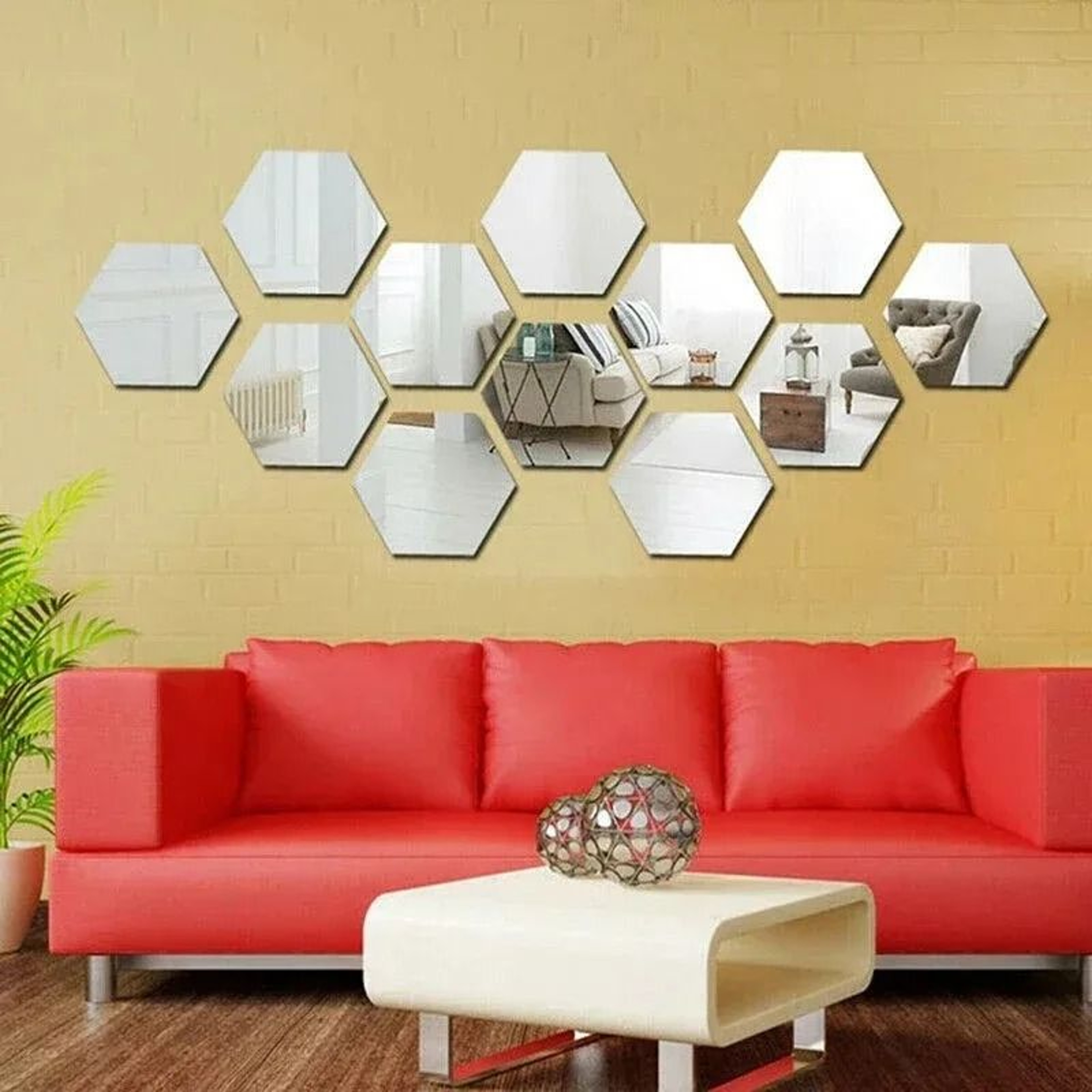 12Pcs Hexagon Acrylic Mirror Wall Stickers Removable DIY Decorative Tiles 7