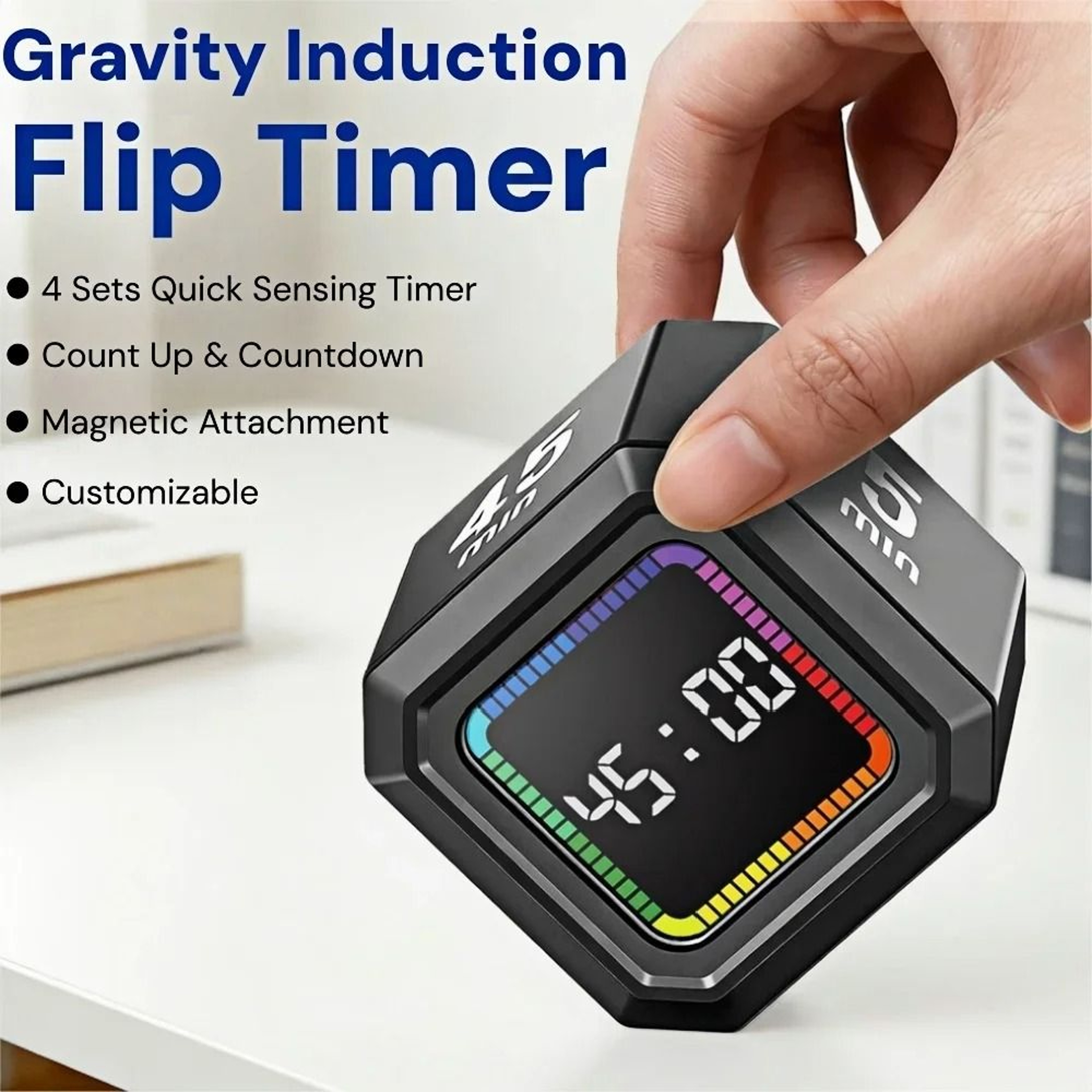 Magnetic Flip Countdown Timer Gravity Sensing Rechargeable Desk Cube 6