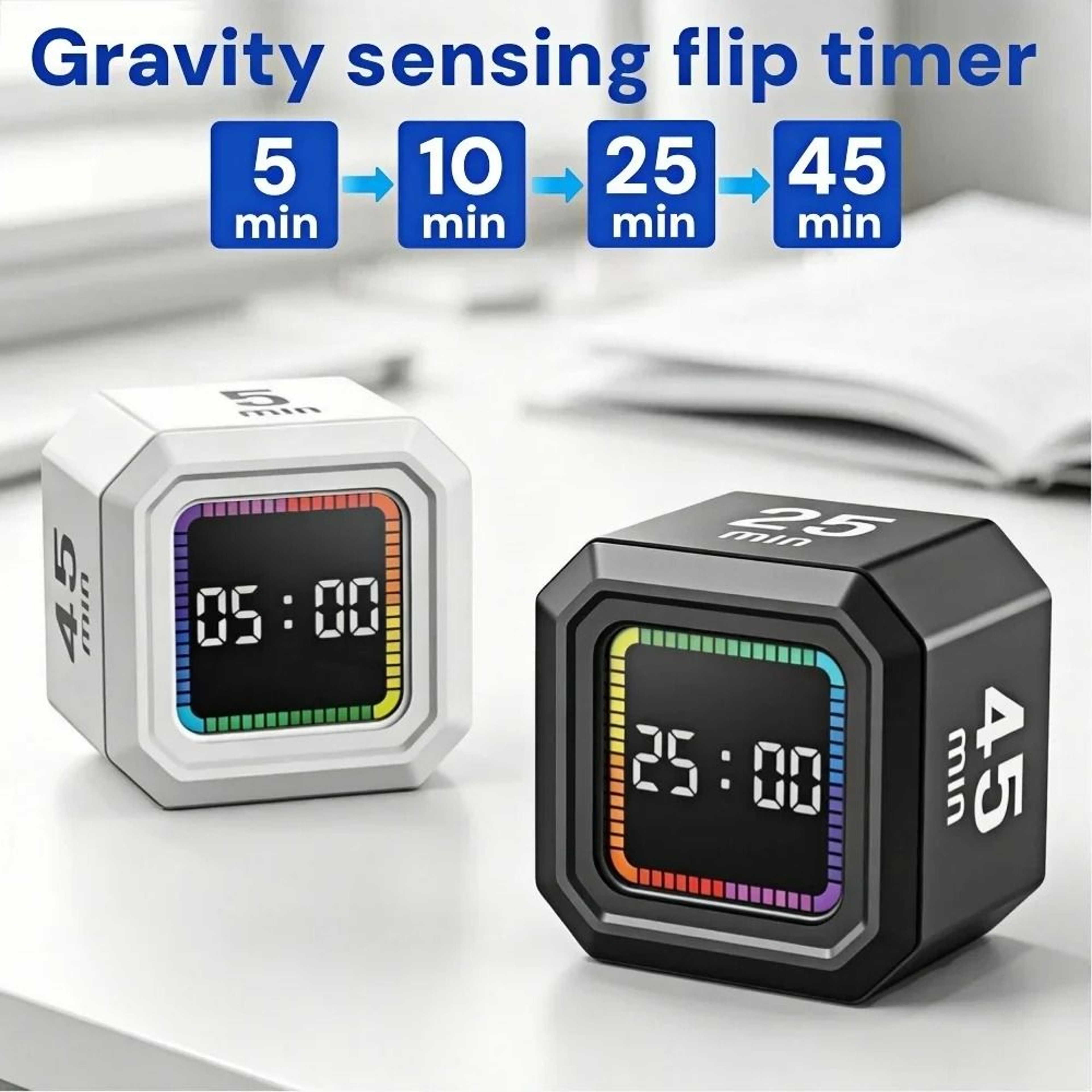 Magnetic Flip Countdown Timer Gravity Sensing Rechargeable Desk Cube 7