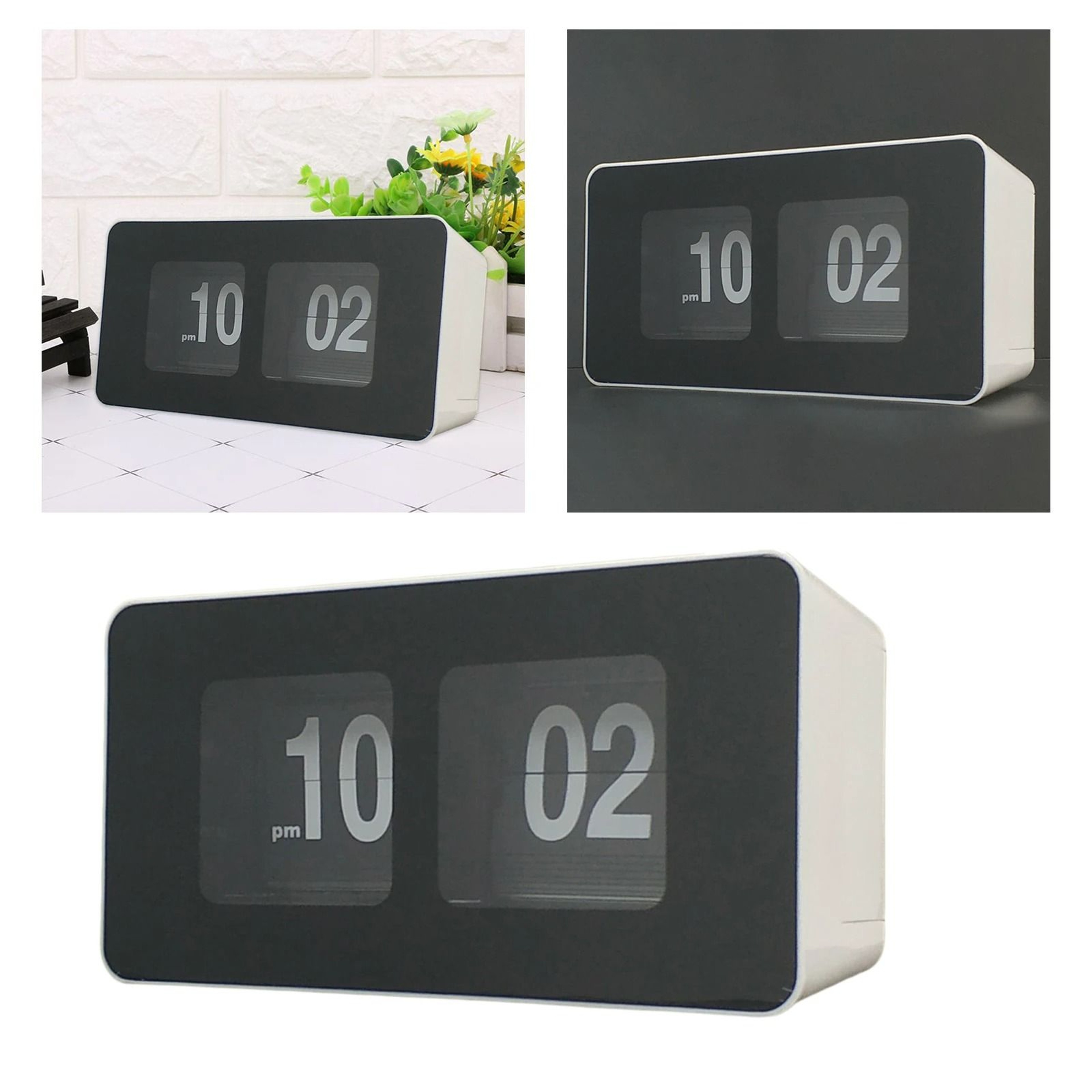 Classic Retro Automatic Flip Desk Clock Silent Battery Powered Table Clock 6