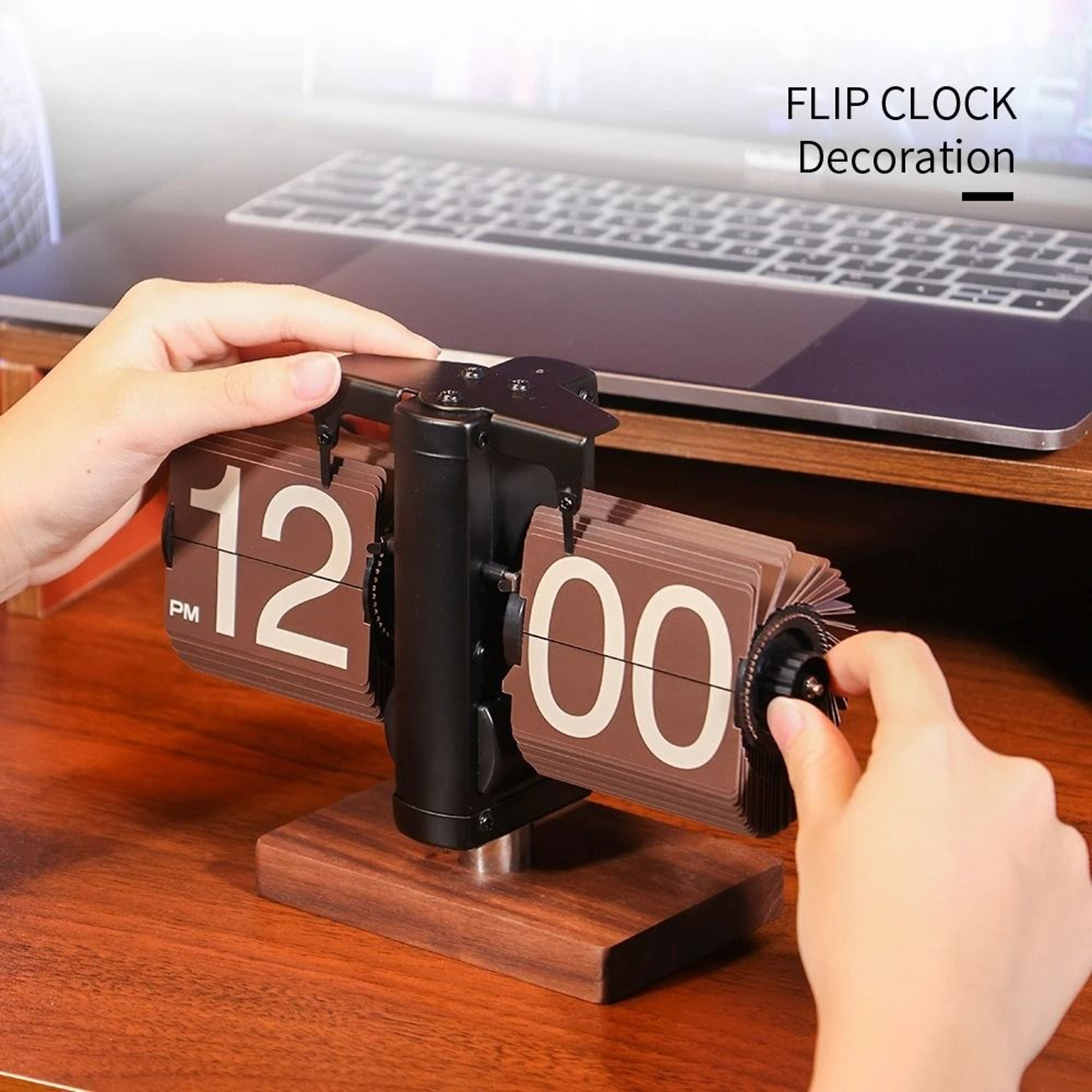 Luxury Silent Automatic Flip Desk Clock Minimalist Modern Table Decor 0