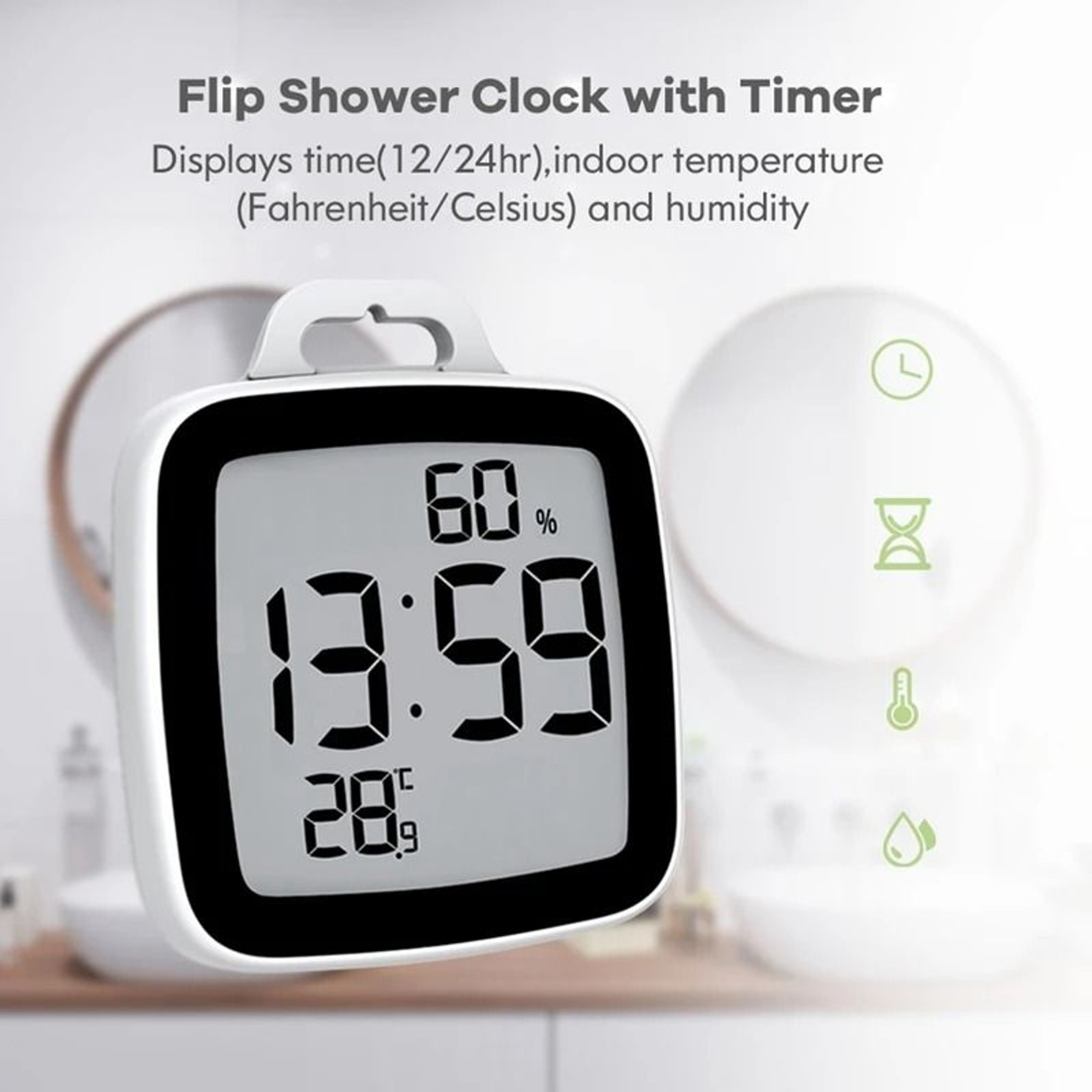 Waterproof Digital Shower Clock With Countdown Timer And Temperature Humidity Display 5