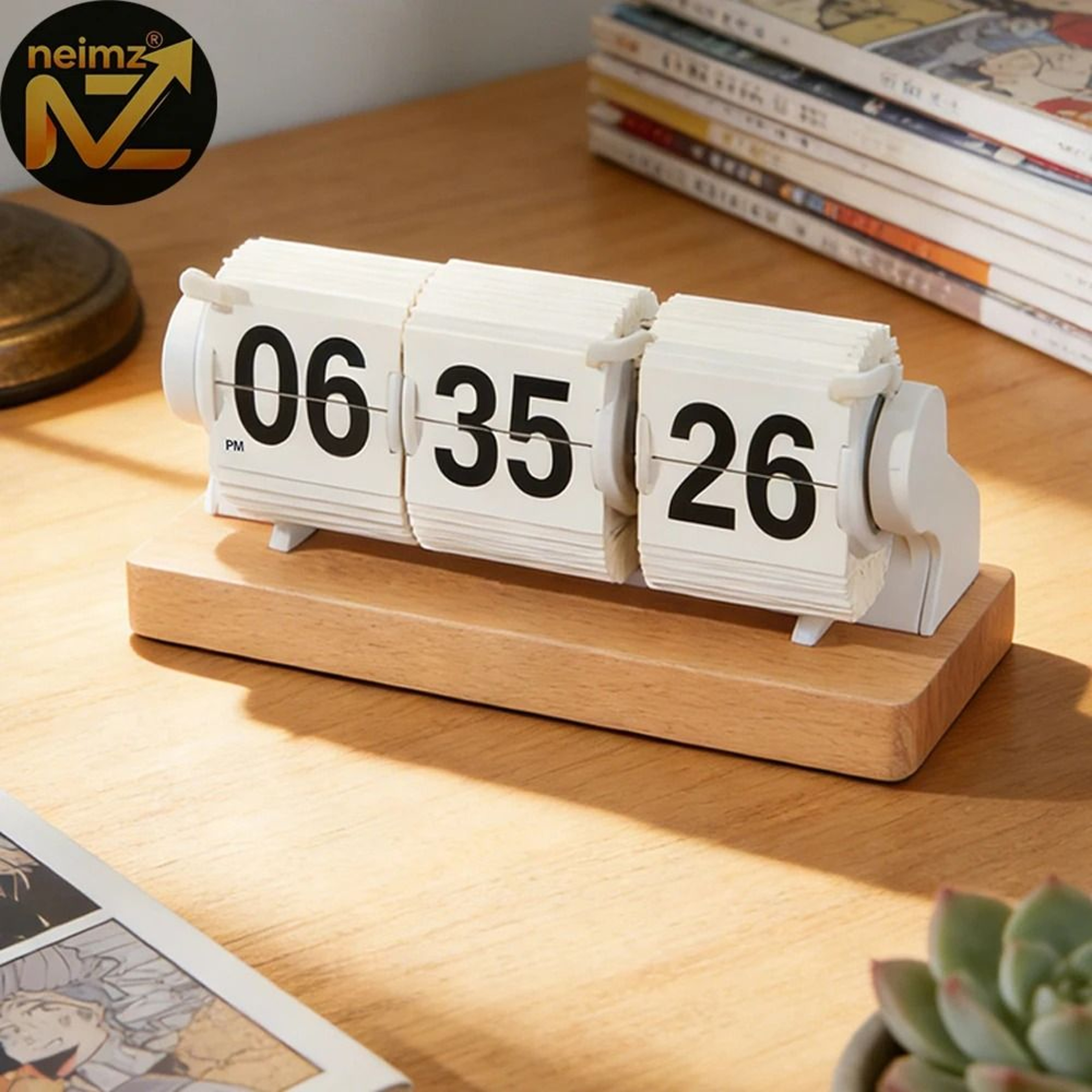 Wooden Flip Clock With Seconds Display Automatic Retro Desk Clock 8