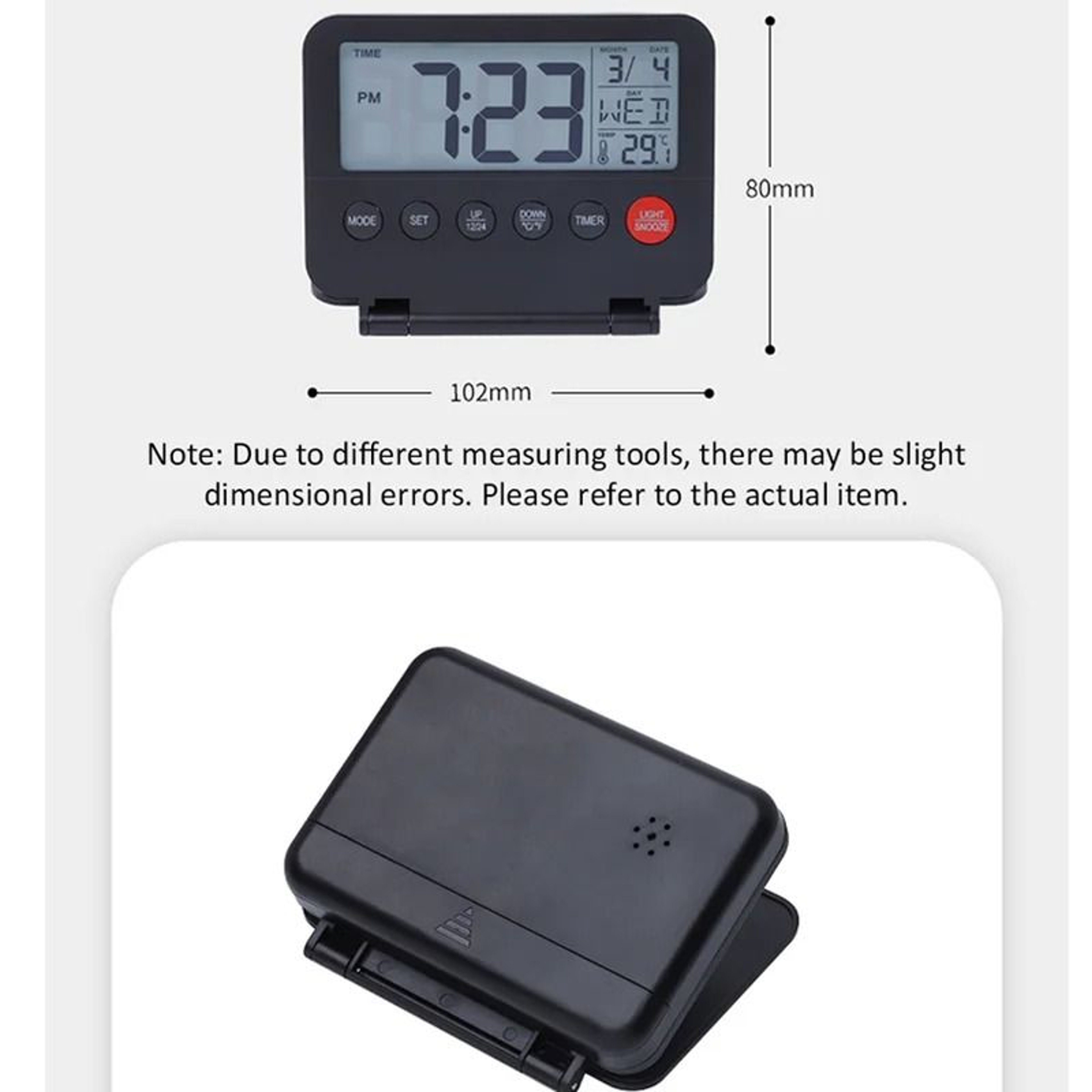 Ultra Thin Foldable Digital Travel Alarm Clock With Calendar Temperature And Snooze 5