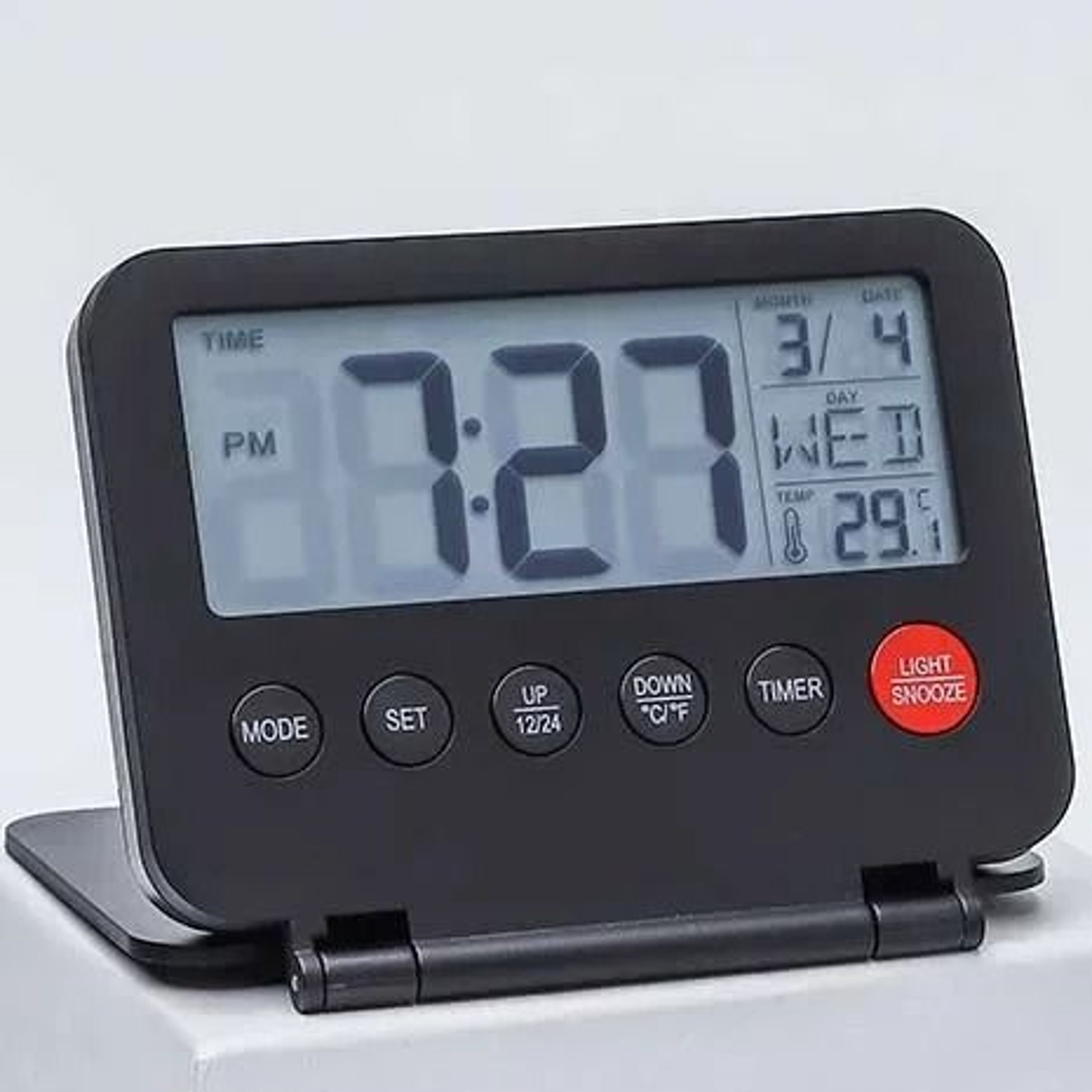 Foldable Digital Travel Alarm Clock With Backlight Temperature And Calendar 1