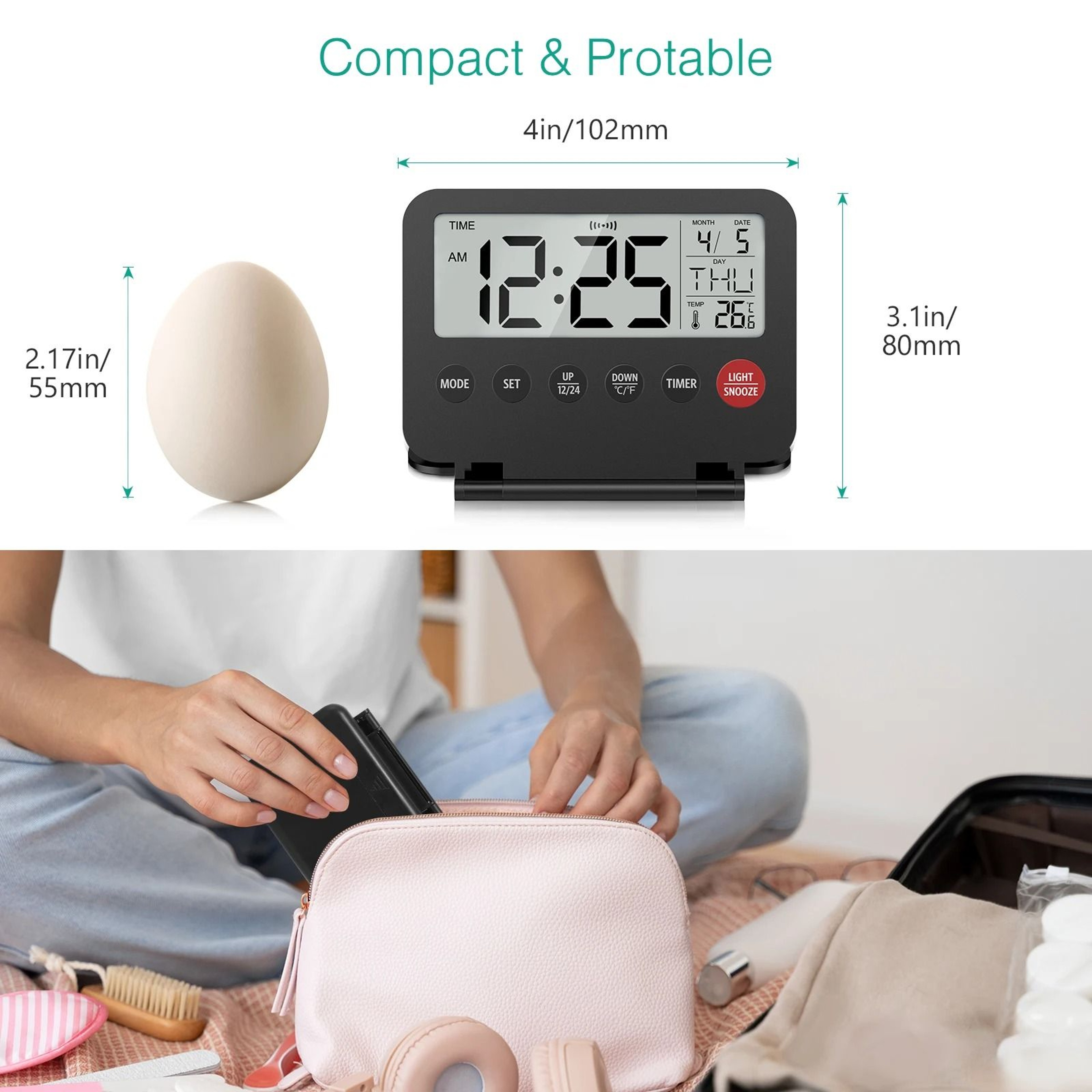 ORIA Foldable Digital Travel Alarm Clock With Backlight Date And Temperature 6