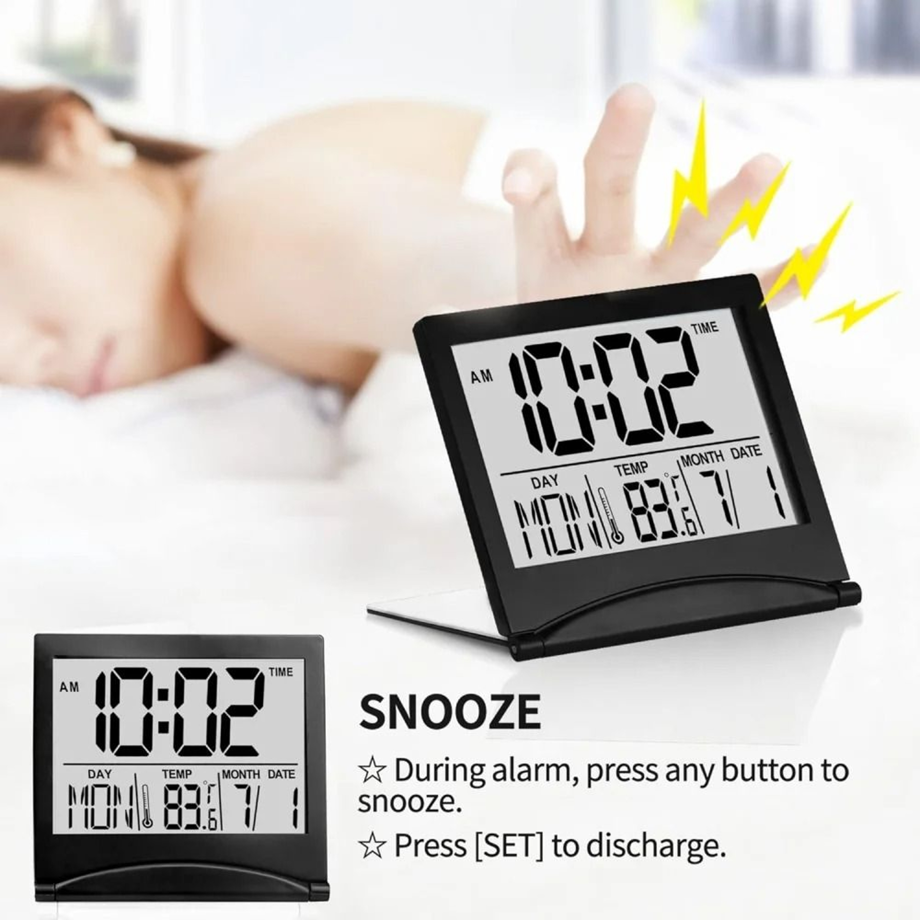 Foldable LCD Alarm Clock For Travel Home And Office 6