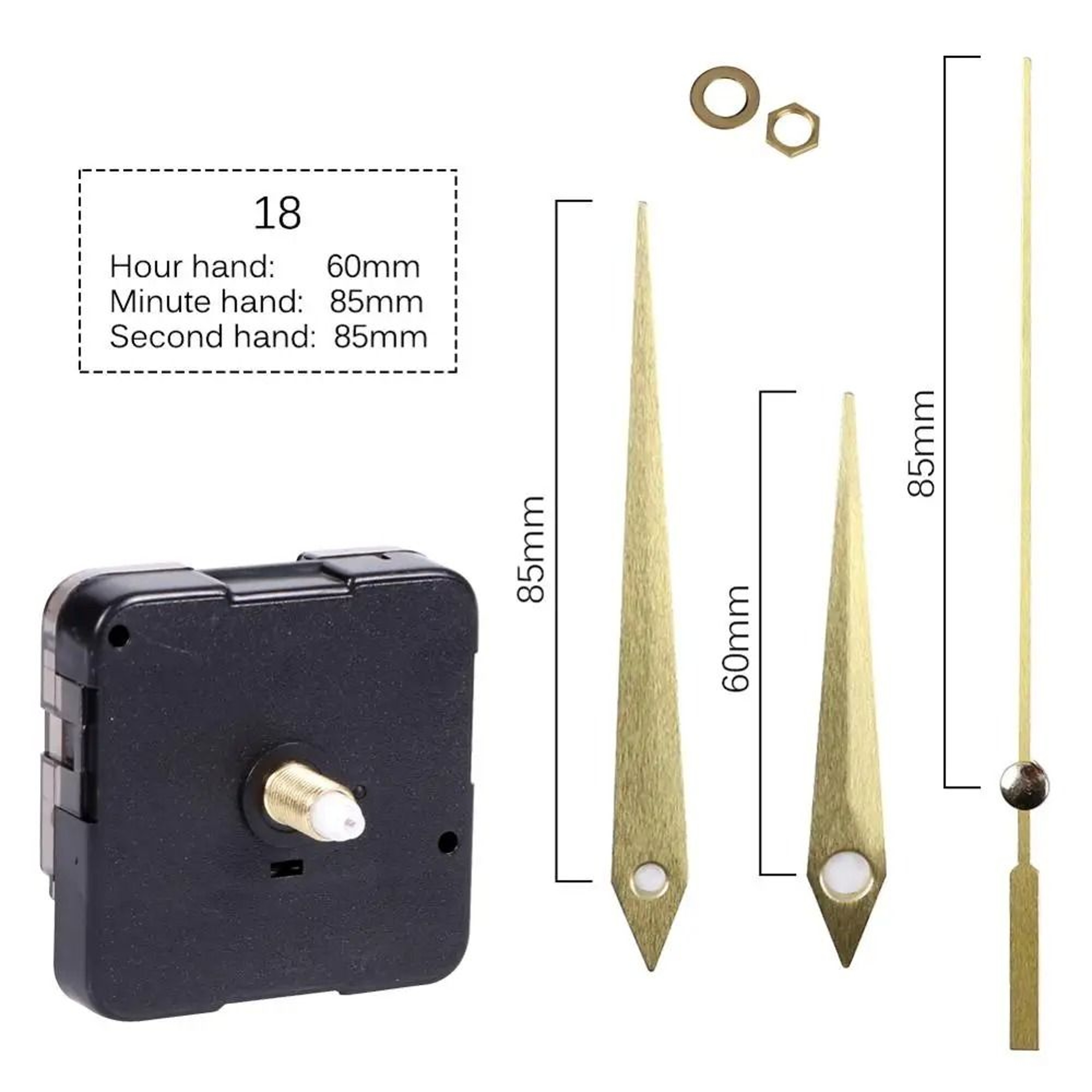 Silent Quartz Clock Movement Kit With Long Shaft And Hands 18
