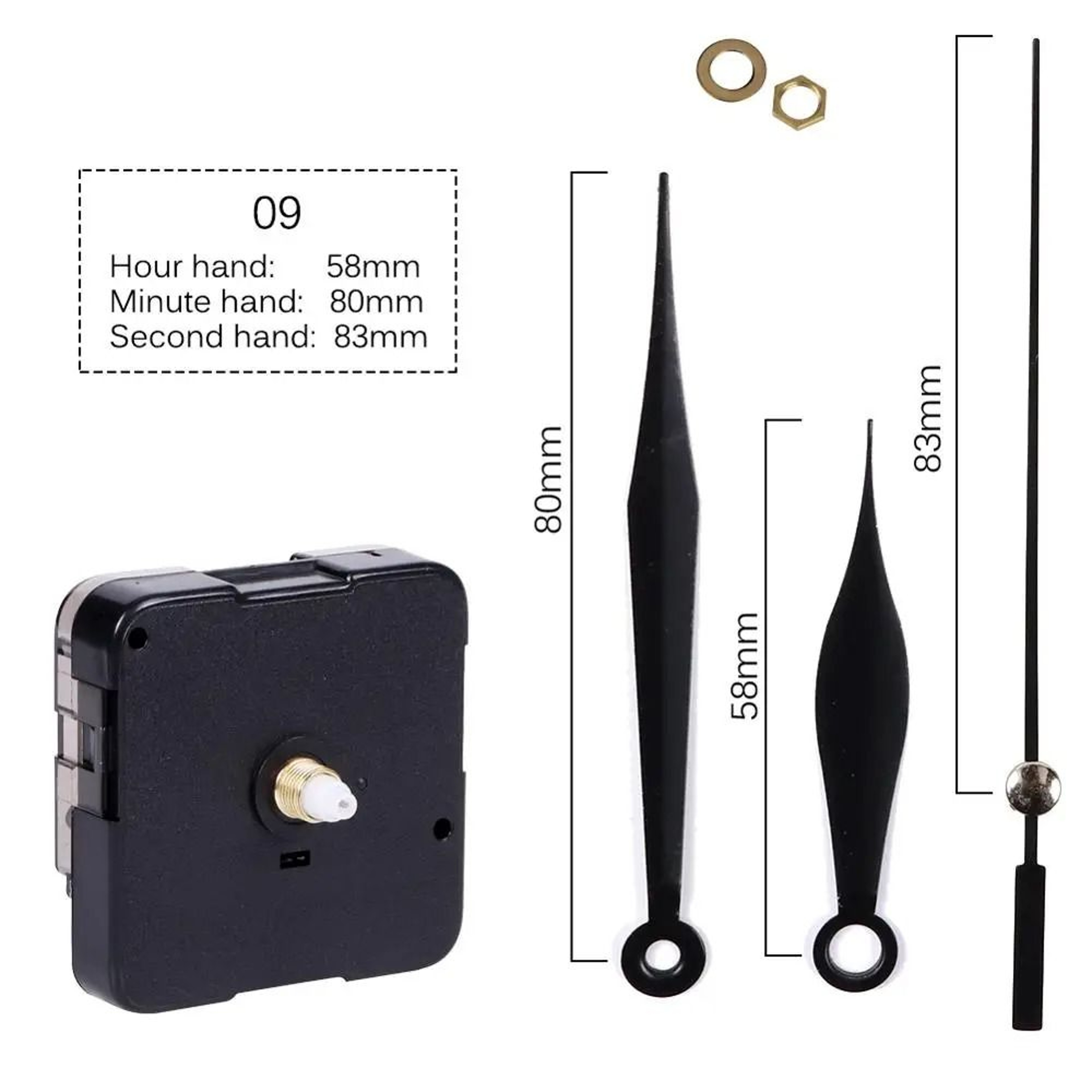 Silent Quartz Clock Movement Kit With Long Shaft And Hands 9