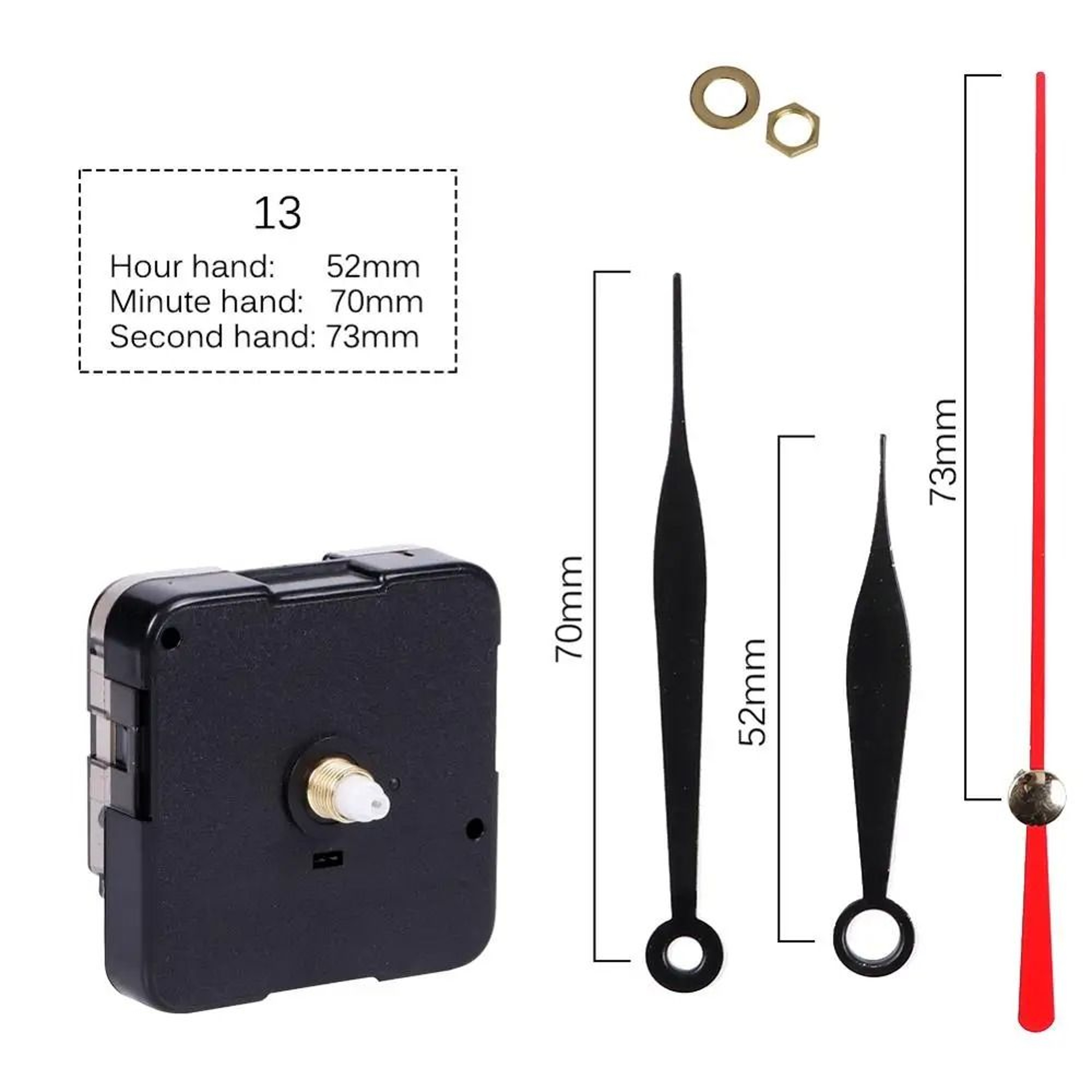 Silent Quartz Clock Movement Kit With Long Shaft And Hands 13