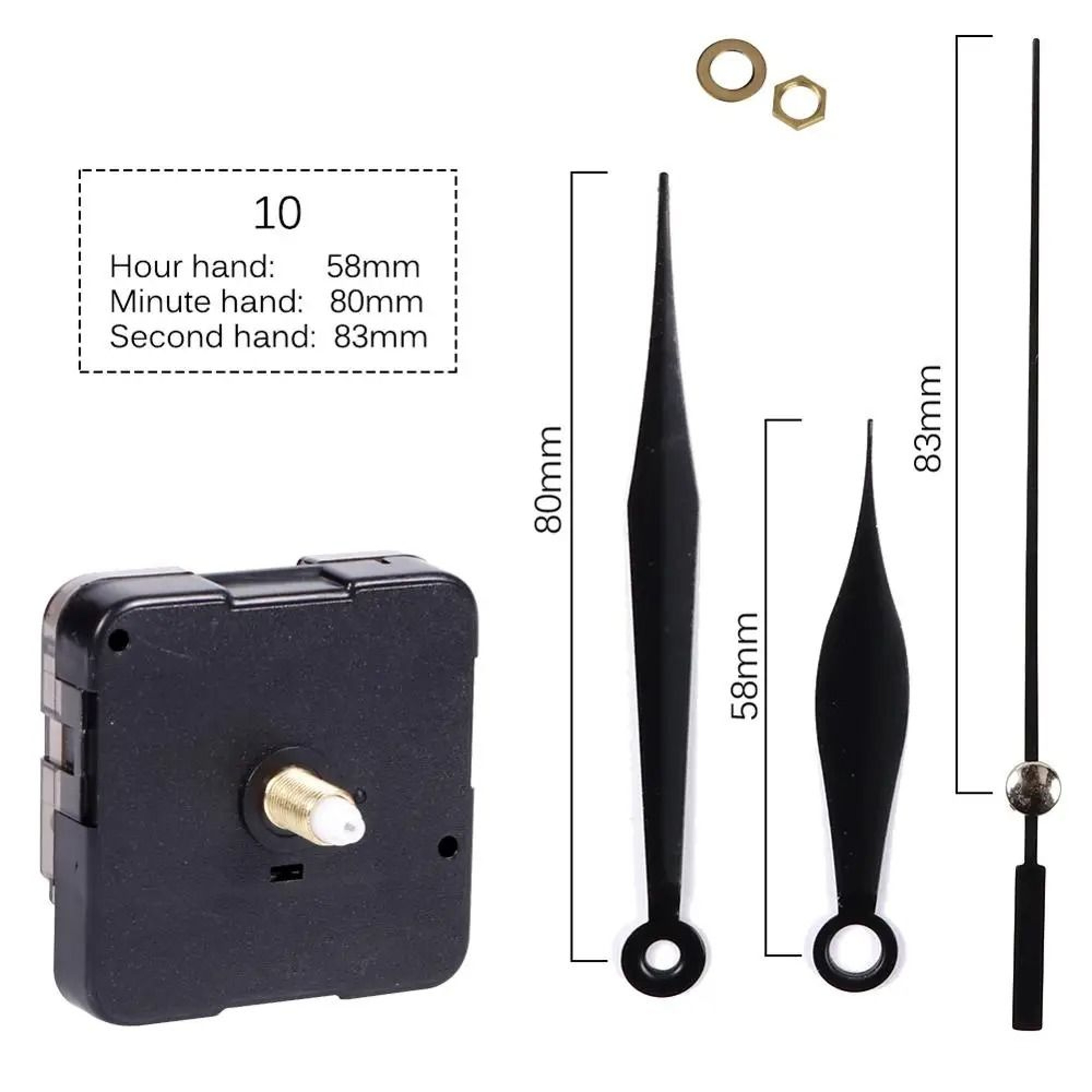 Silent Quartz Clock Movement Kit With Long Shaft And Hands 10