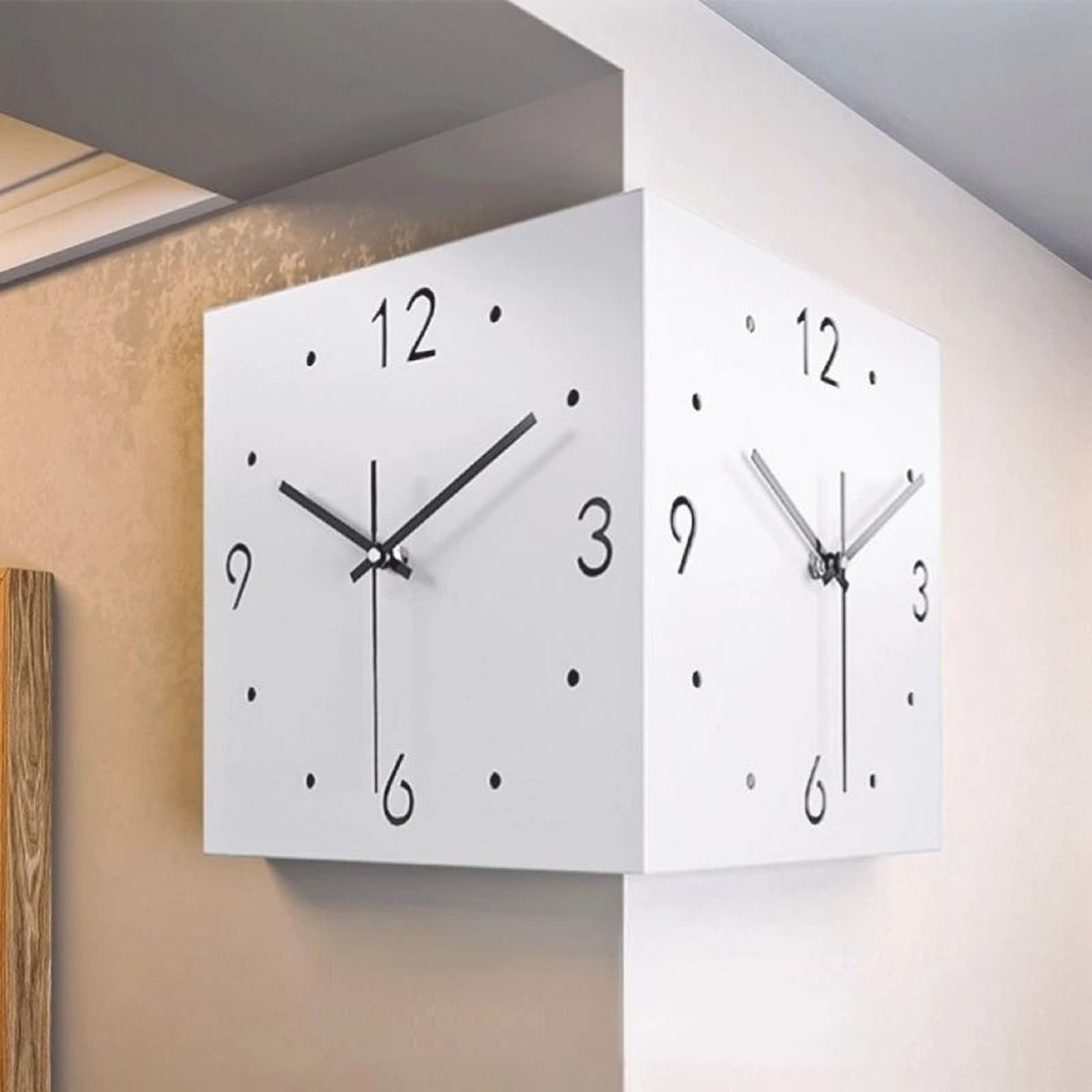 Modern Double Sided Corner Wall Clock With Silent Movement 2