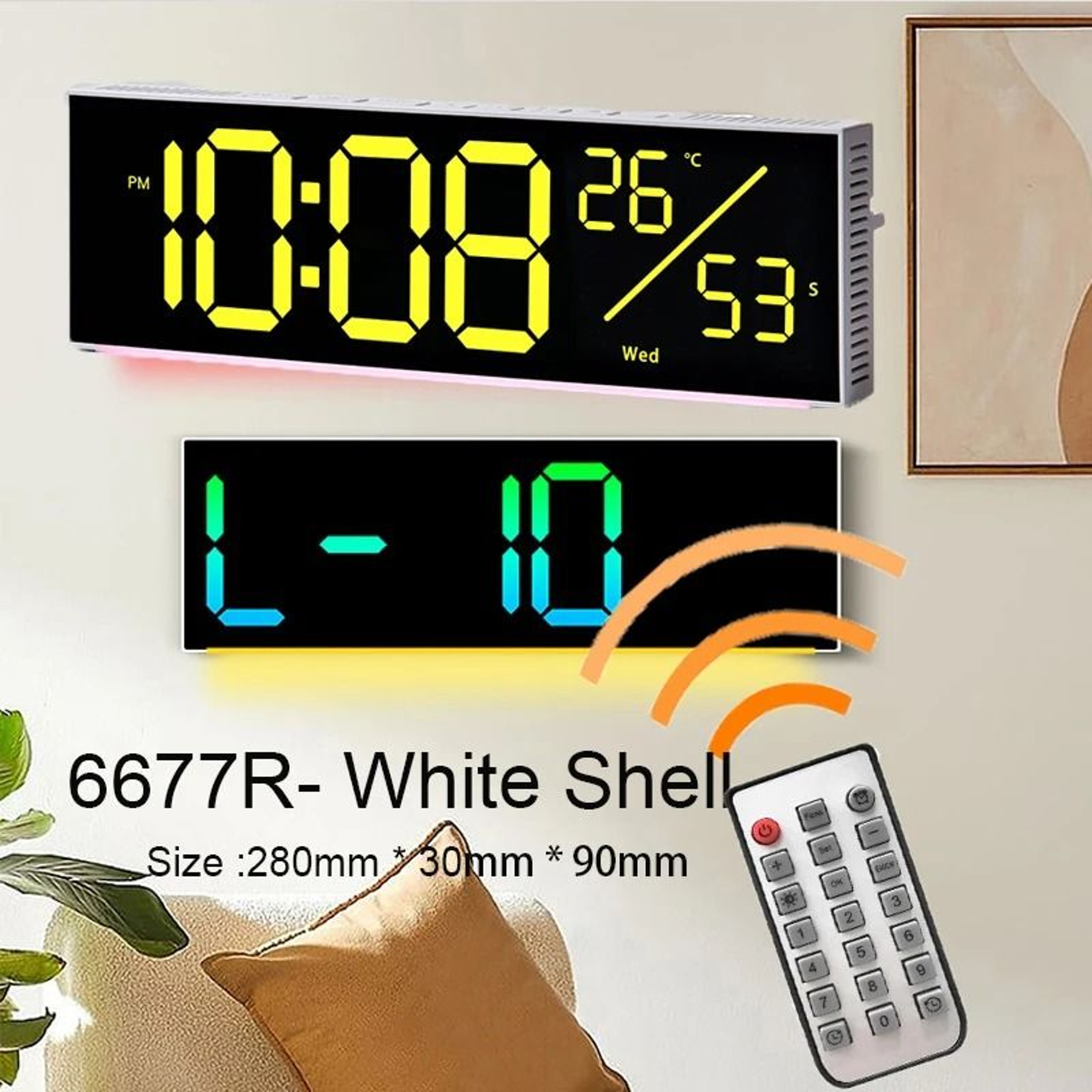 Large RGB Digital Wall Clock With Remote Control And Dual Alarms 10