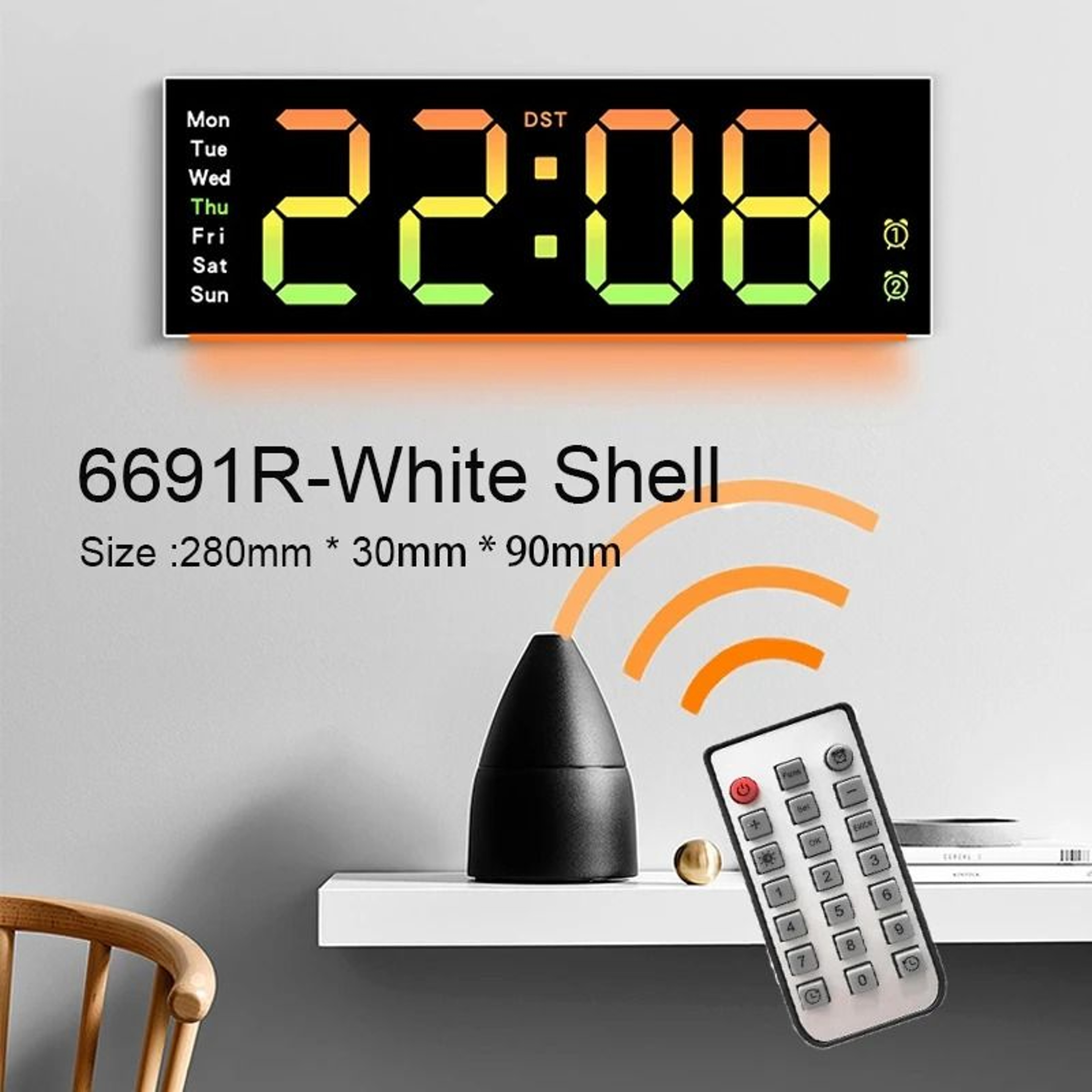 Large RGB Digital Wall Clock With Remote Control And Dual Alarms 9
